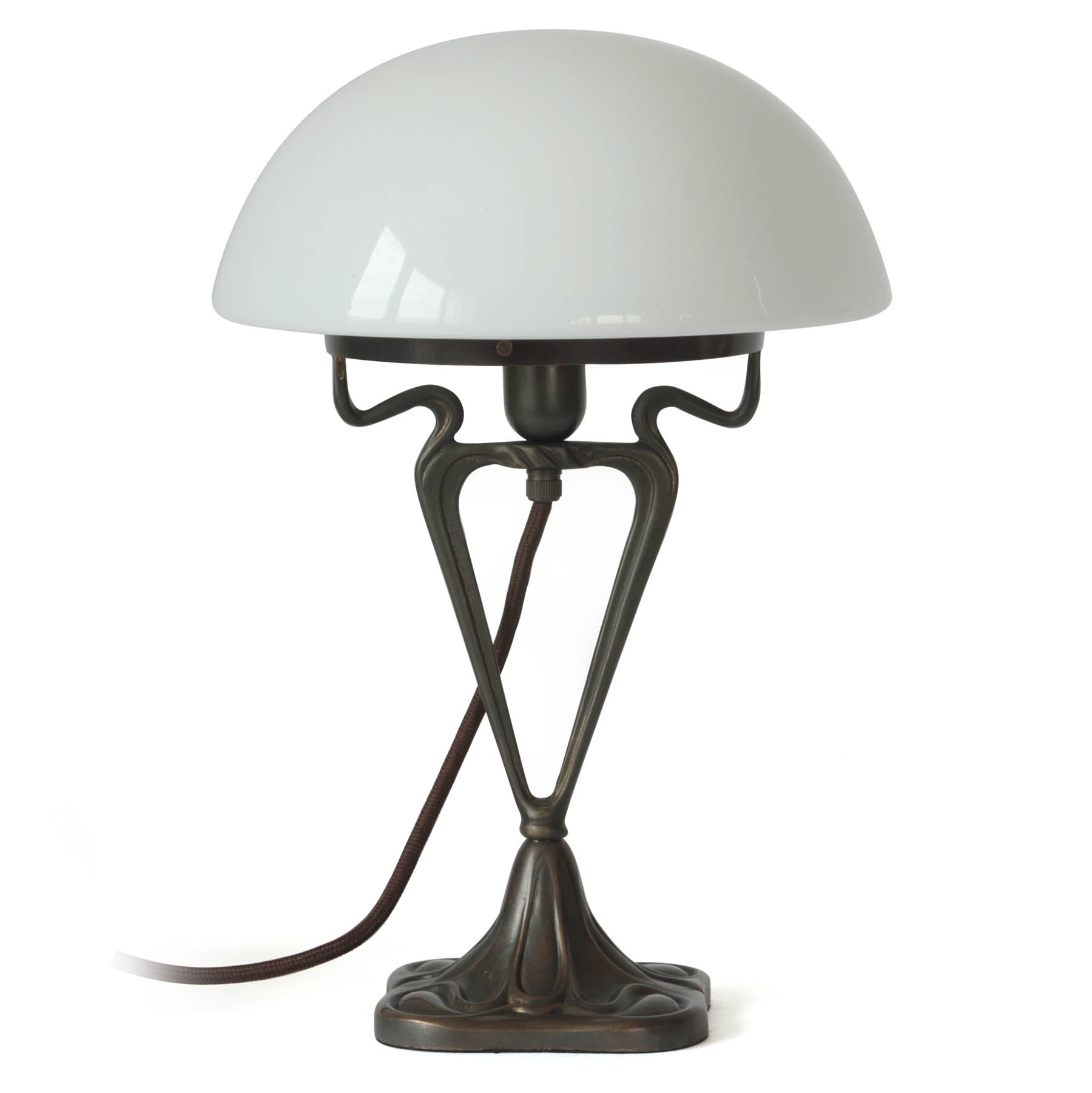 Art Nouveau "Mushroom" Table Lamp with Ornamented Brass Frame Art Nouveau "Mushroom" Table Lamp with Ornamented Brass Frame