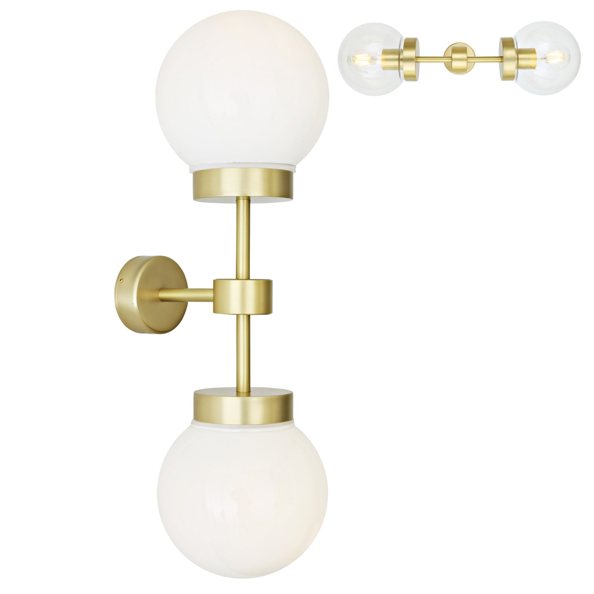 Klassisch-moderne Wandleuchte mit zwei Glaskugeln Klassisch-moderne Wandleuchte mit zwei Glaskugeln