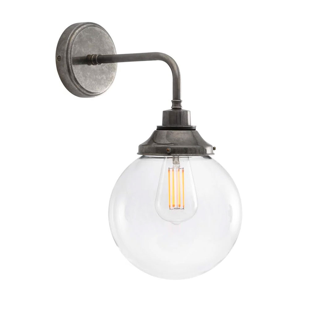 Bathroom or sauna wall light with clear glass ball, IP44, Ø 20–30 cm