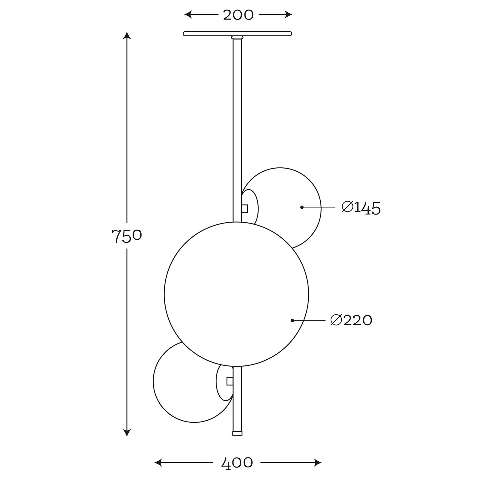 Vertikaler Hängeleuchter mit drei Rauchglas-Kugeln, Bild 10 Vertikaler Hängeleuchter mit drei Rauchglas-Kugeln, Bild 10