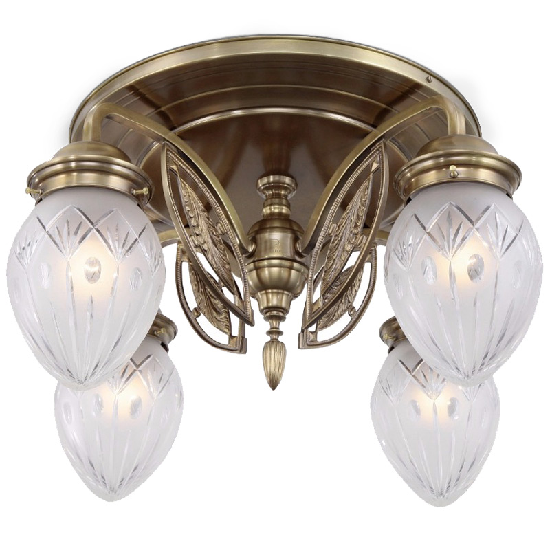 Opulente Jugendstil-Deckenleuchte mit vier Gläsern Ø 53 cm Opulente Jugendstil-Deckenleuchte mit vier Gläsern Ø 53 cm