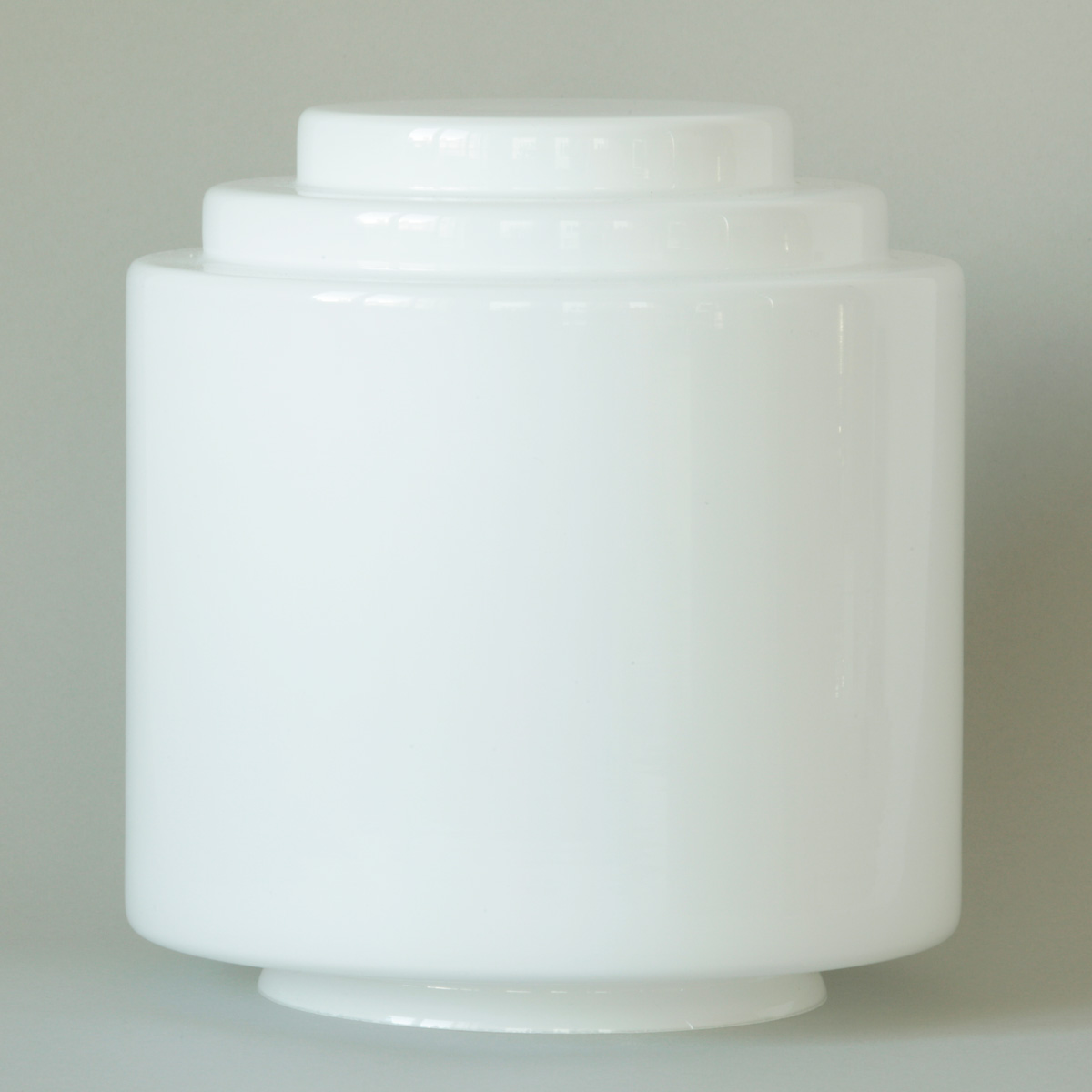 Art déco-Stab-Pendelleuchte mit dreistufigem Zylinder-Opalglas: Gestufter Art déco-Glasschirm