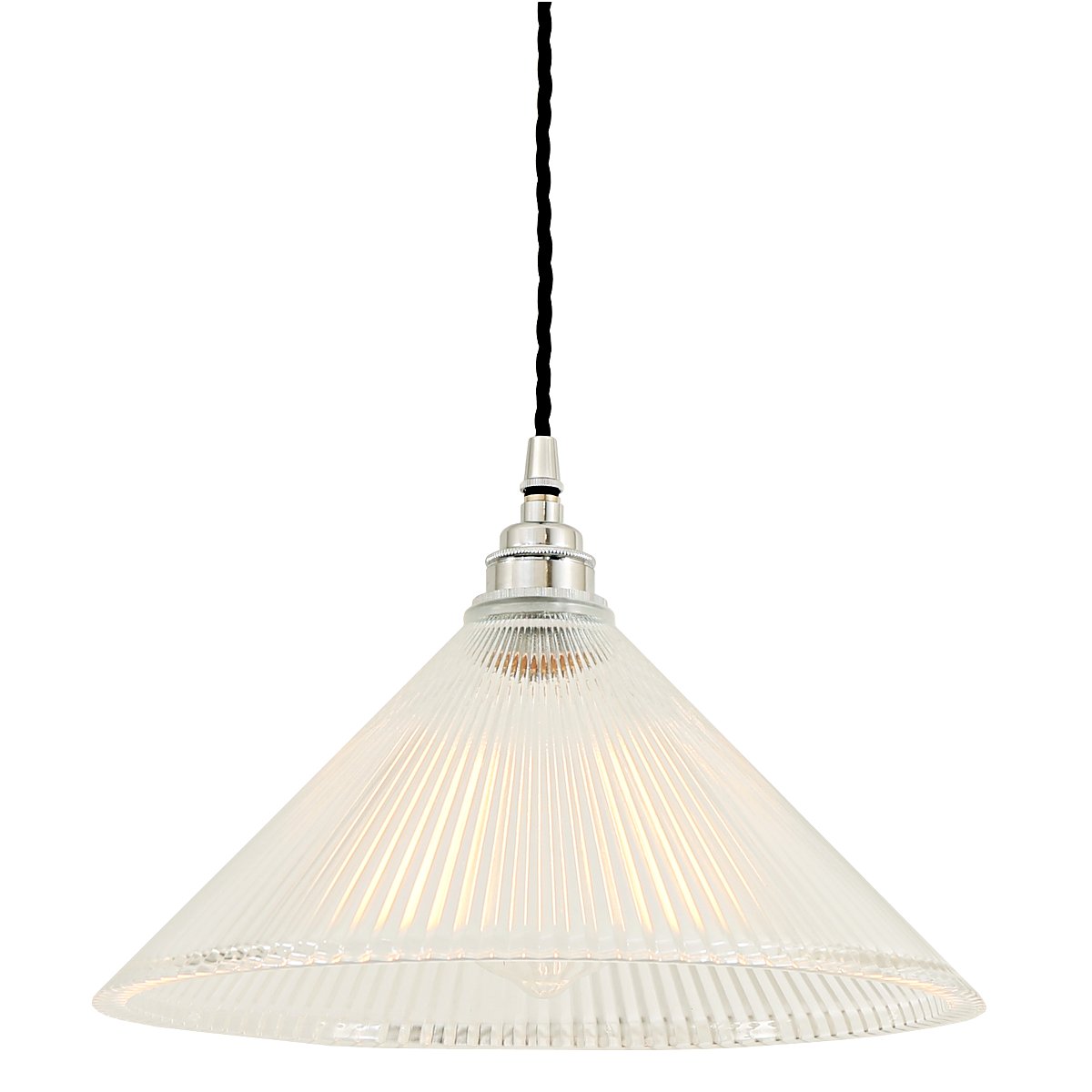 Pendelleuchte mit kegelförmigem Holophanglas-Schirm Pendelleuchte mit kegelförmigem Holophanglas-Schirm