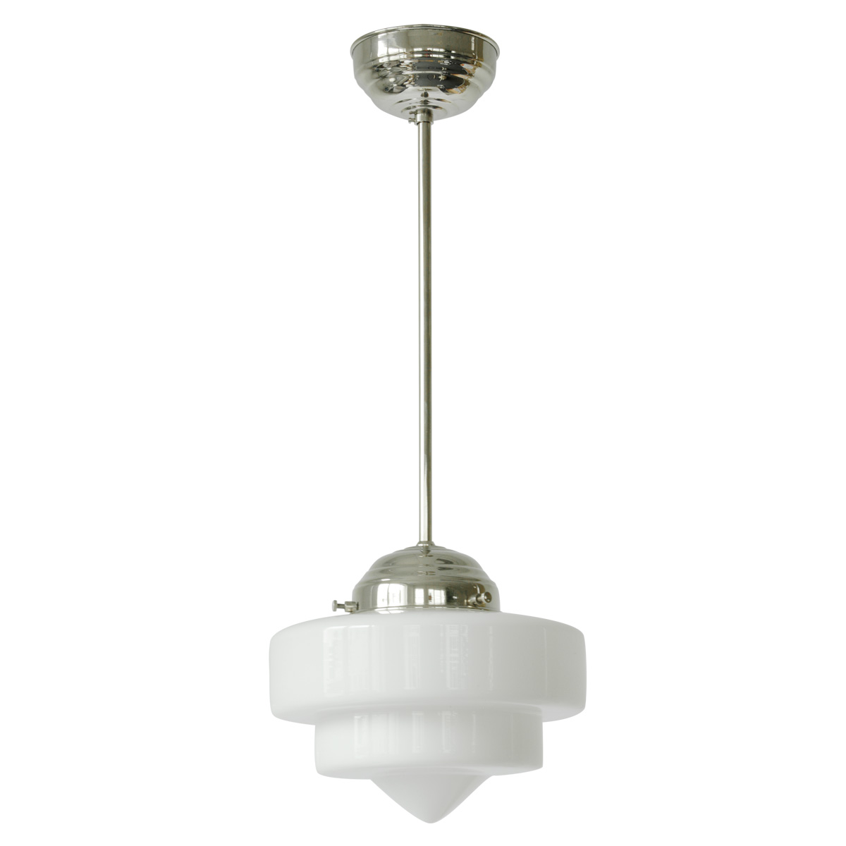 Art Déco rod pendant light with stepped opal glass