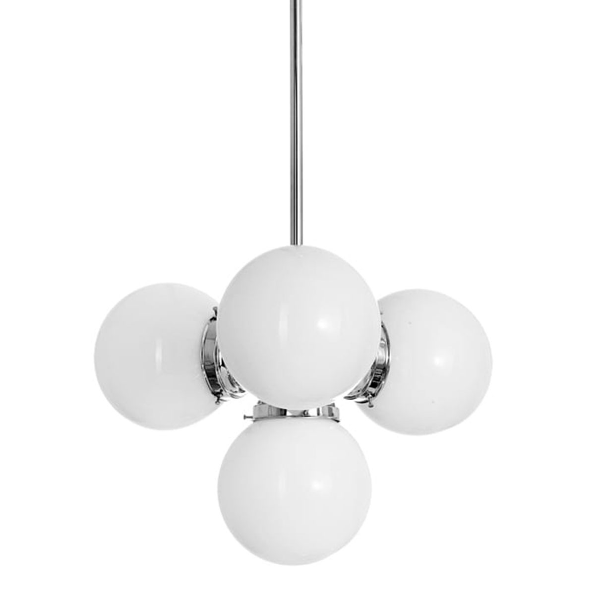 Chandelier With Four Small Glass Globes Made of White Opal Glass