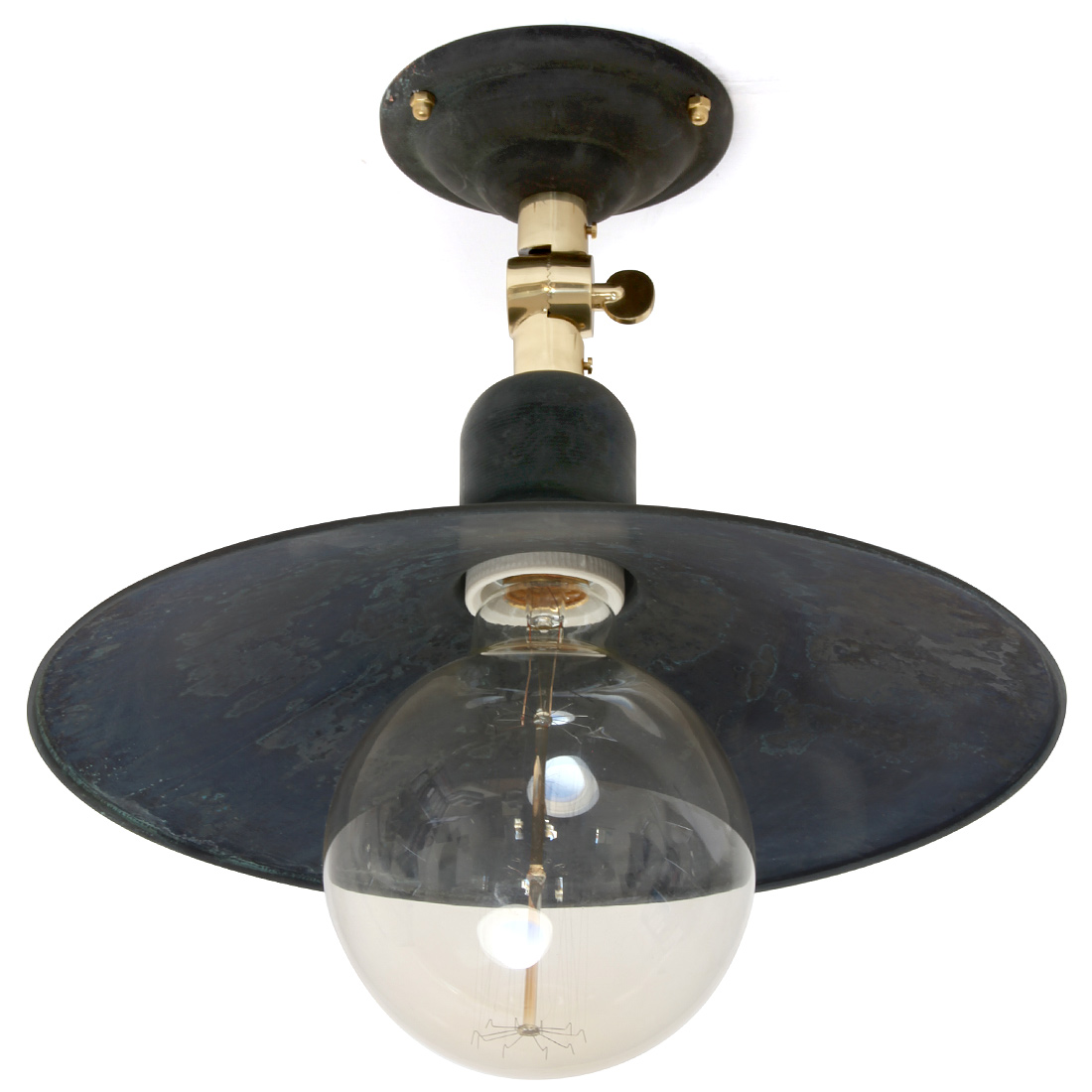 Bild 5: Deckenleuchte mit gewellter Nostalgie-Rosette in „Kupfer patiniert“ – ideal für schräge Decken Kupfer-Deckenleuchte BINGEN mit Gelenk Ø 16-40 cm: Deckenleuchte mit gewellter Nostalgie-Rosette in „Kupfer patiniert“ – ideal für schräge Decken
