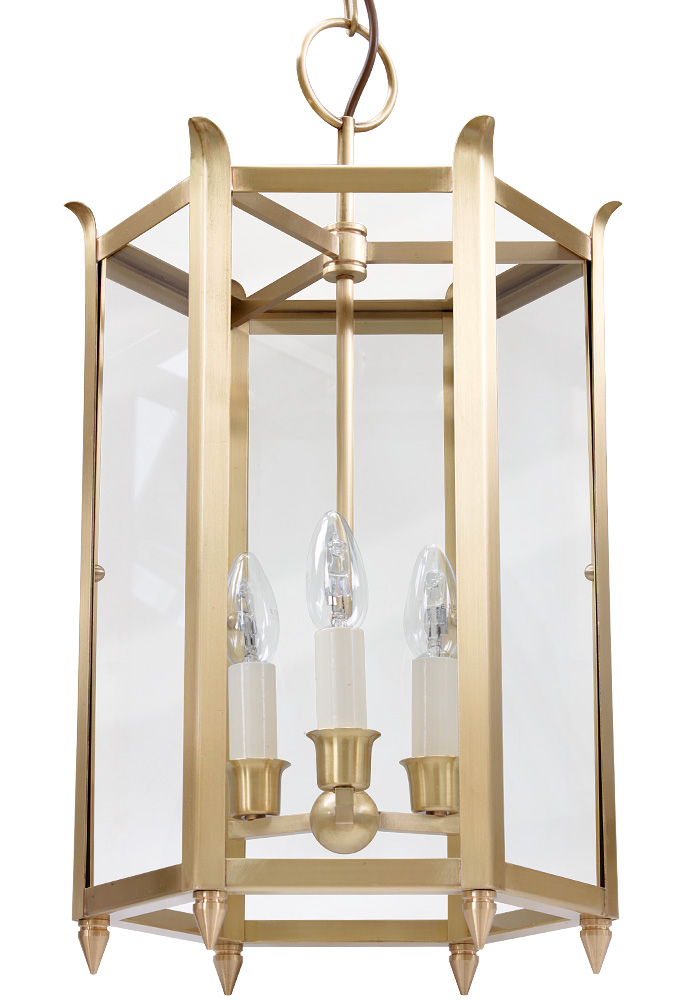 BAD KISSINGEN Große sechsseitige Hängeleuchte aus Messing BAD KISSINGEN Große sechsseitige Hängeleuchte aus Messing