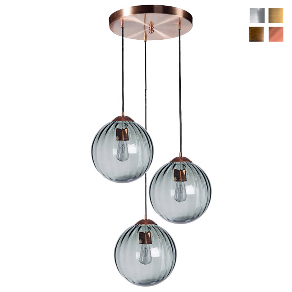 Gruppe mit drei Rauchglas-Kugelleuchten Gruppe mit drei Rauchglas-Kugelleuchten