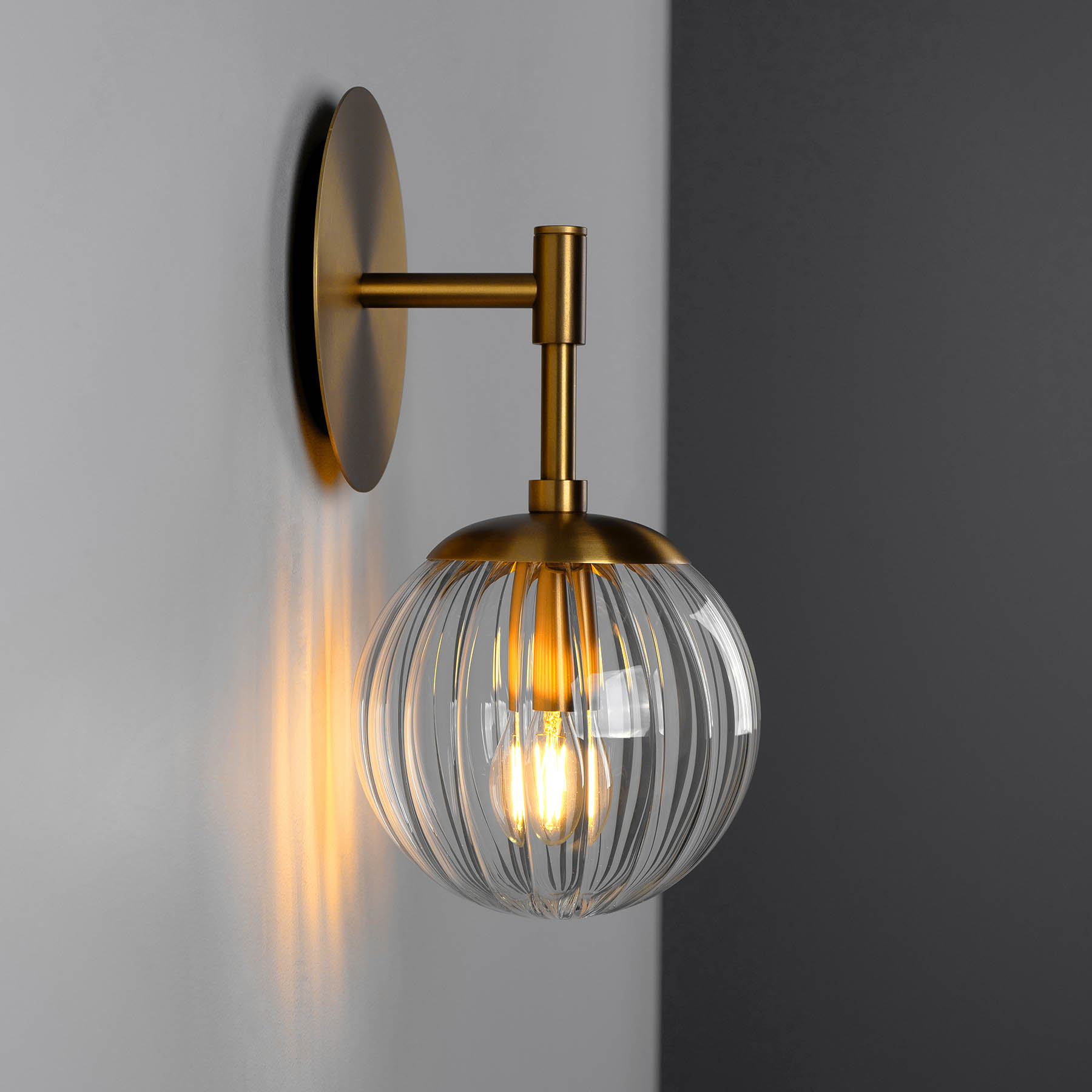 Designer Wall Lamp SUNSET w/ Rippled Borosilicate Glass Sphere