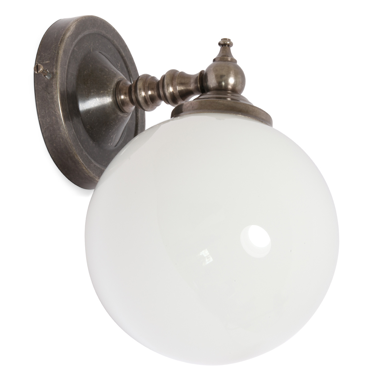 Bild 10: Die Wandleuchte kann auch mit nach unten gerichteter Glaskugel angebracht werden, Ausführung: Alt-silber patiniert Kleine Glaskugel-Wandleuchte mit kurzem Arm: Die Wandleuchte kann auch mit nach unten gerichteter Glaskugel angebracht werden, Ausführung: Alt-silber patiniert