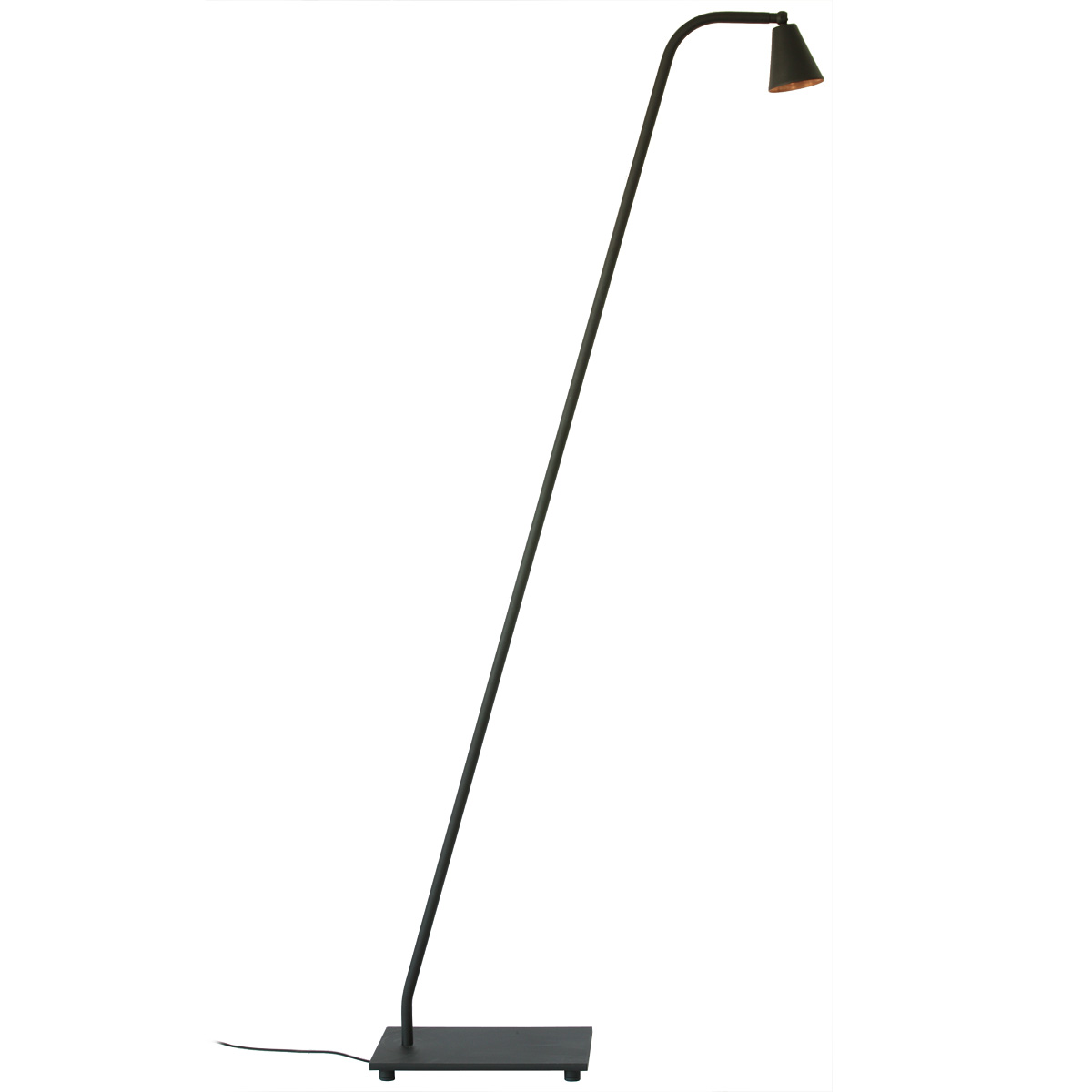 Lese-Stehlampe matt-schwarz und Kupfer STAY: Stehlampe mit schwarzem Schirm