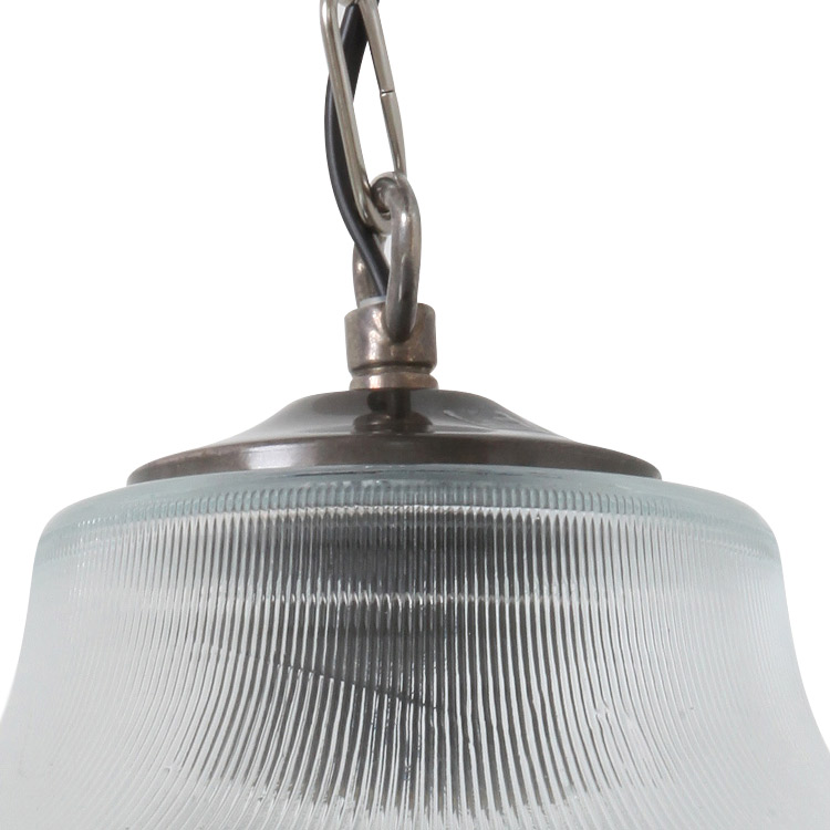 Bild 10: Alt-silbern patiniert Nostalgische Pendelleuchte mit zweiteiligem Holophanglas: Alt-silbern patiniert