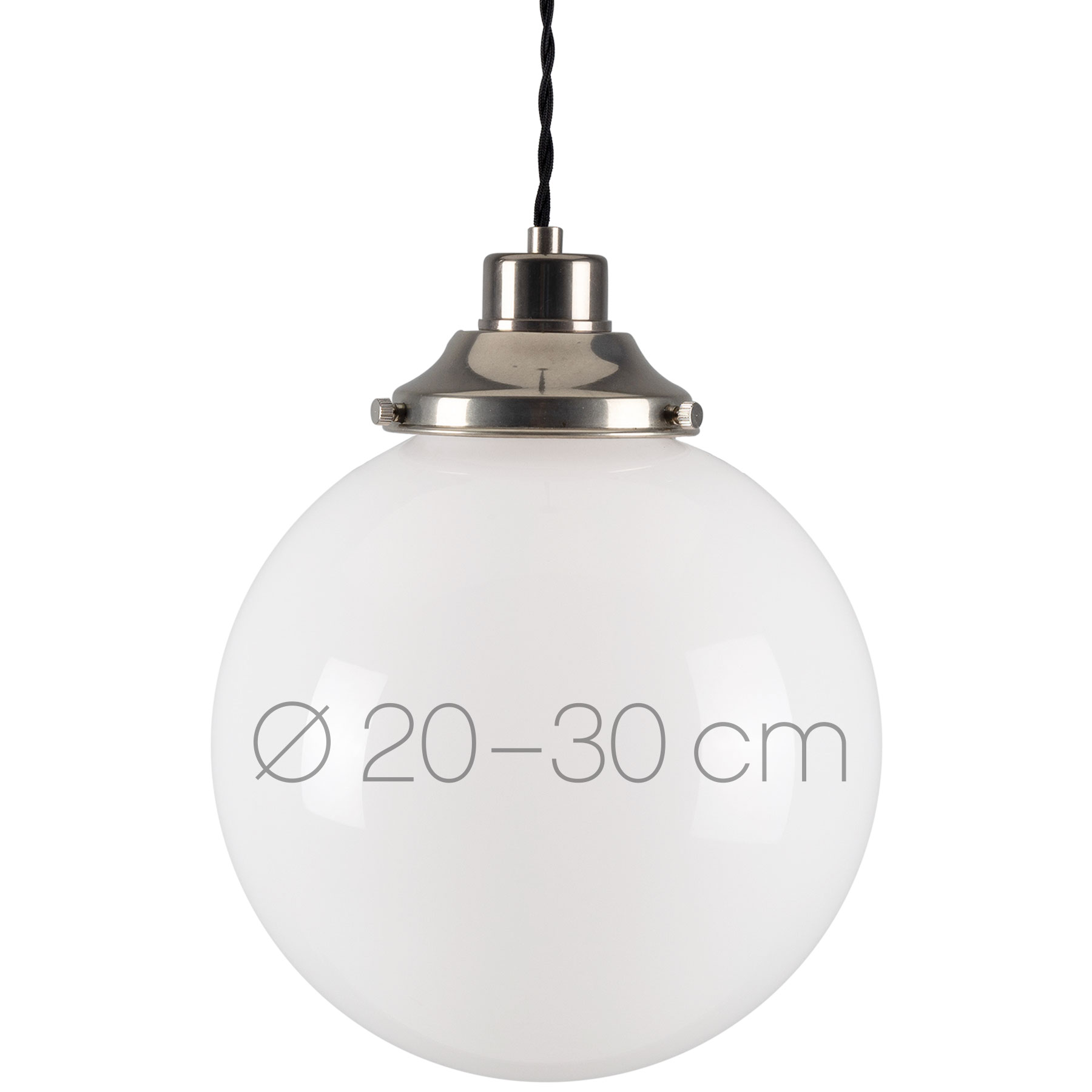 Nostalgische Kugel-Pendelleuchte, opal-weiße Glaskugel, Ø 20, 25, 30 cm