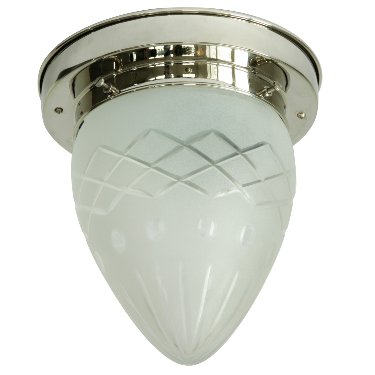 Spitzglas-Deckenlampe mit mehrfach geschliffenem Glas  Ø 21 cm: Deckenleuchte, abgebildet mit glanzvernickeltem Deckenteil