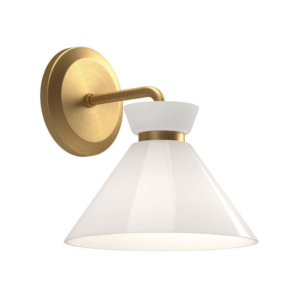 Messingfarbene Mid-Century-Wandleuchte mit glänzendem Opalglas