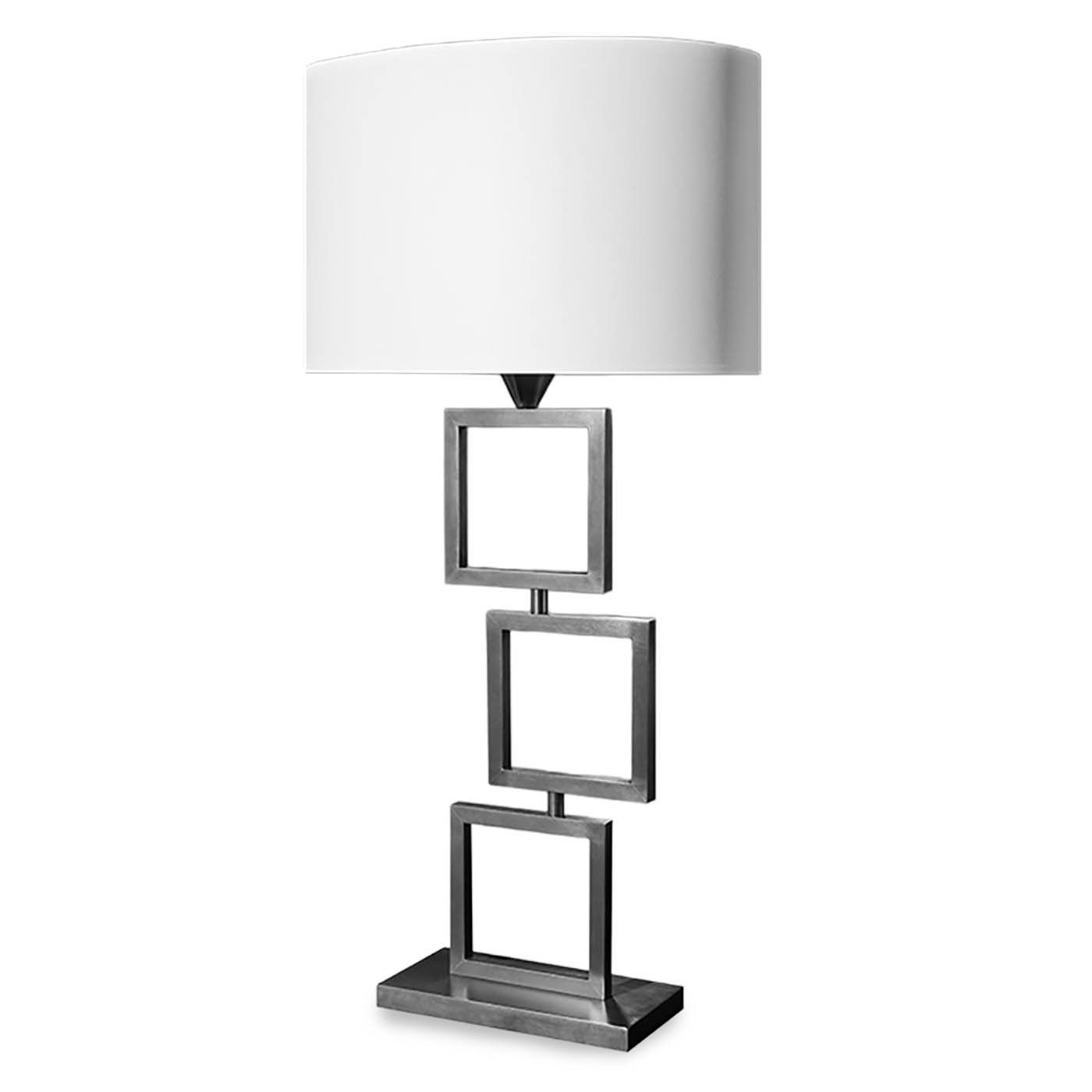 Große Tischleuchte mit markantem Messingfuß und ovalem Stoffschirm L183: Ausführung schwarz patiniert