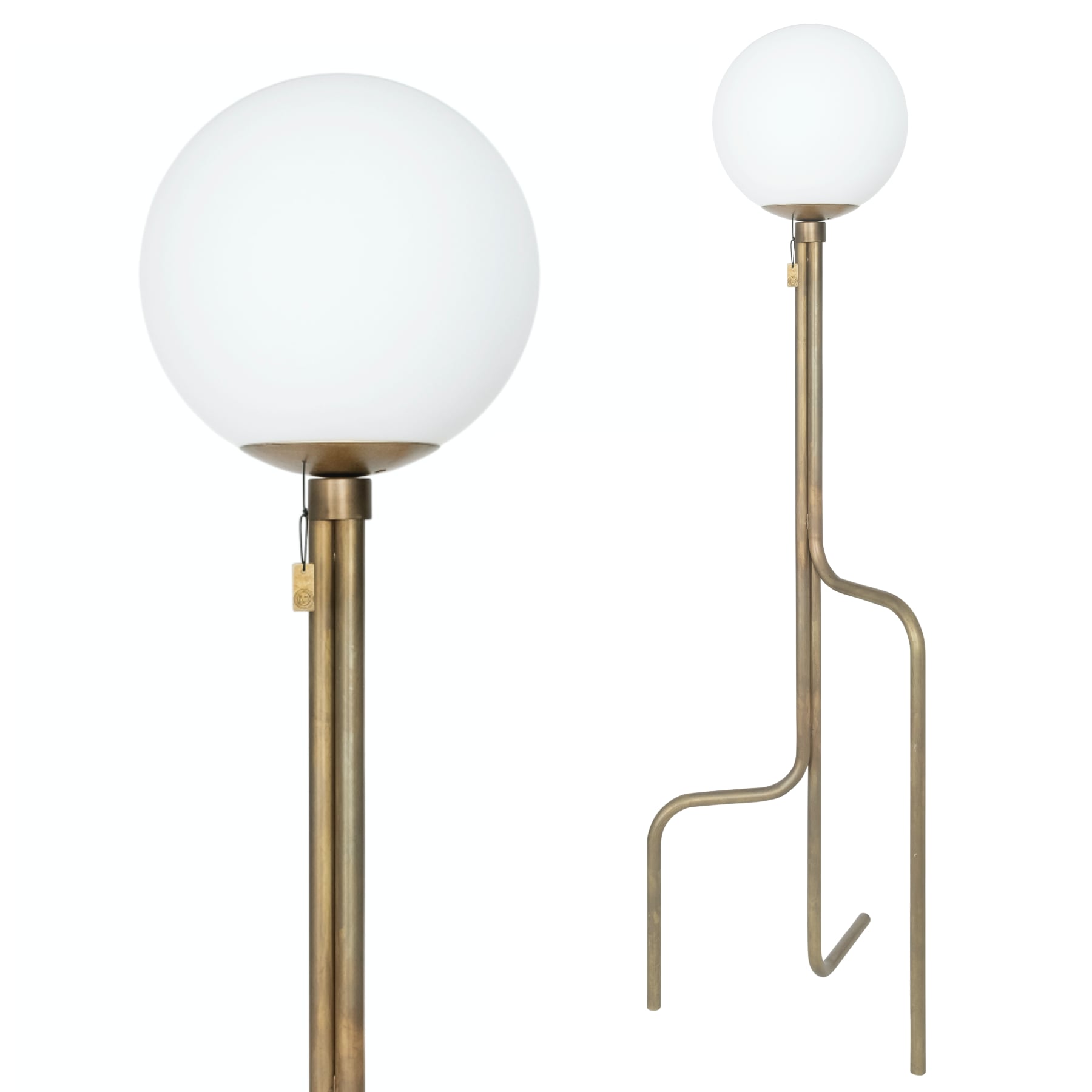 Glass-sphere floor lamp made of brass TRAPAZ