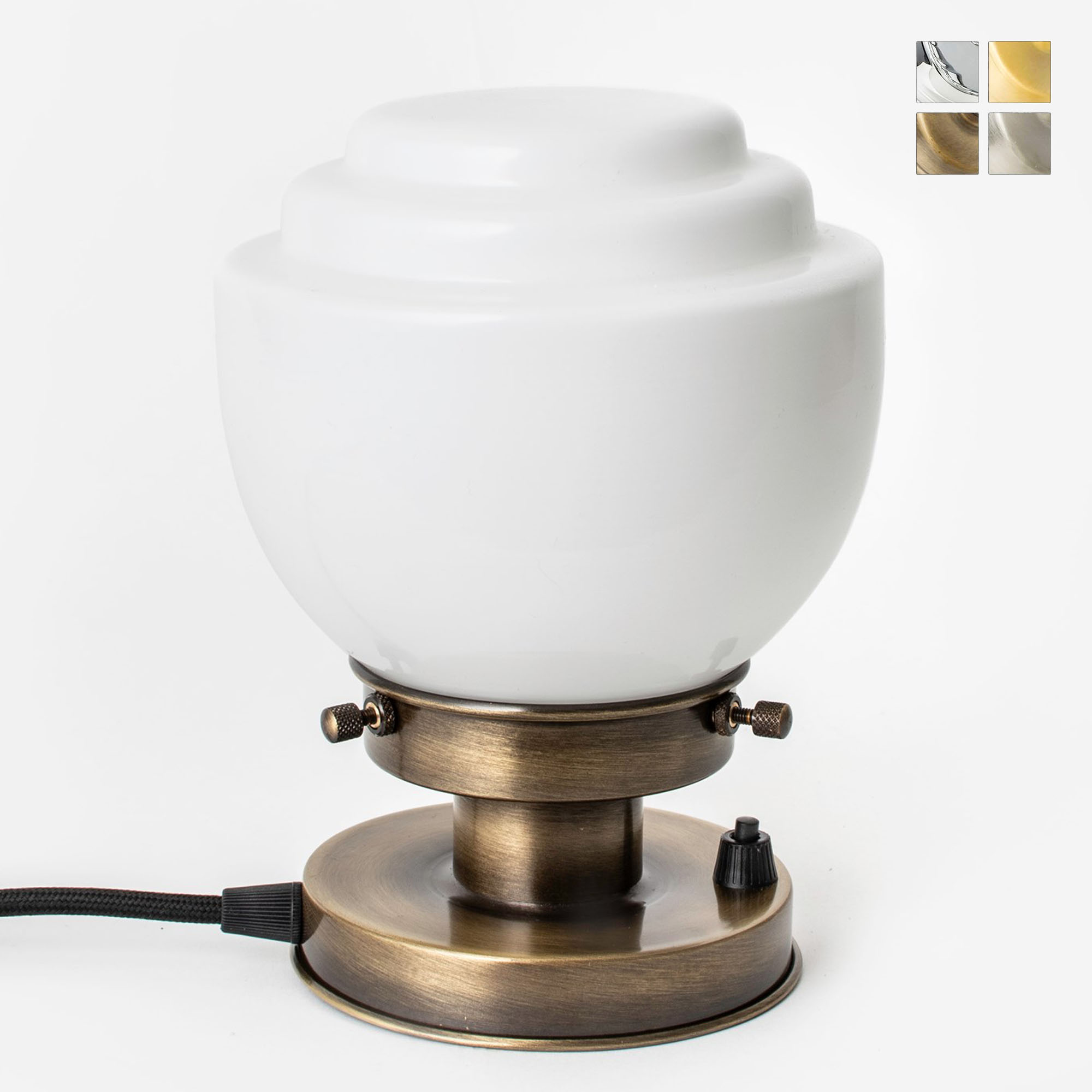 Kleine Art Déco-Tischleuchte mit becherförmig gestuftem Opalglas Kleine Art Déco-Tischleuchte mit becherförmig gestuftem Opalglas