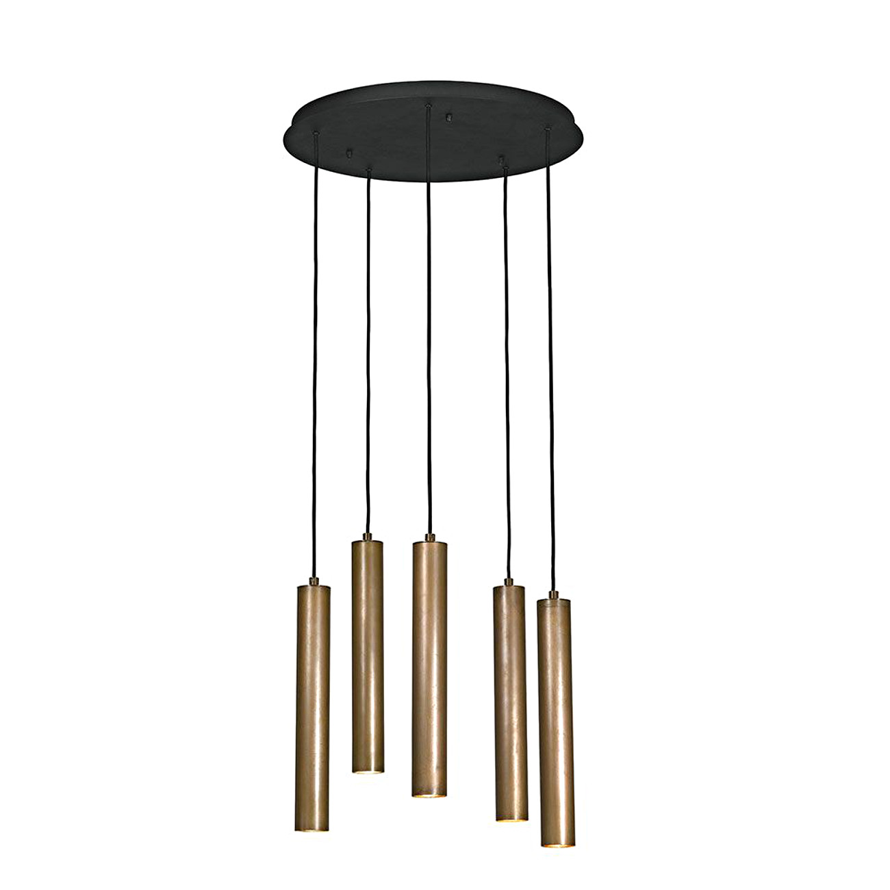 Bild 1: Runde Gruppe/Kaskade aus fünf schmalen Pendelleuchten aus Kupfer- oder Messing-Rohren (hier in Kupfer) Kaskade mit fünf Röhren-Pendelleuchten TOBINO, Kupfer oder Messing: Runde Gruppe/Kaskade aus fünf schmalen Pendelleuchten aus Kupfer- oder Messing-Rohren (hier in Kupfer)