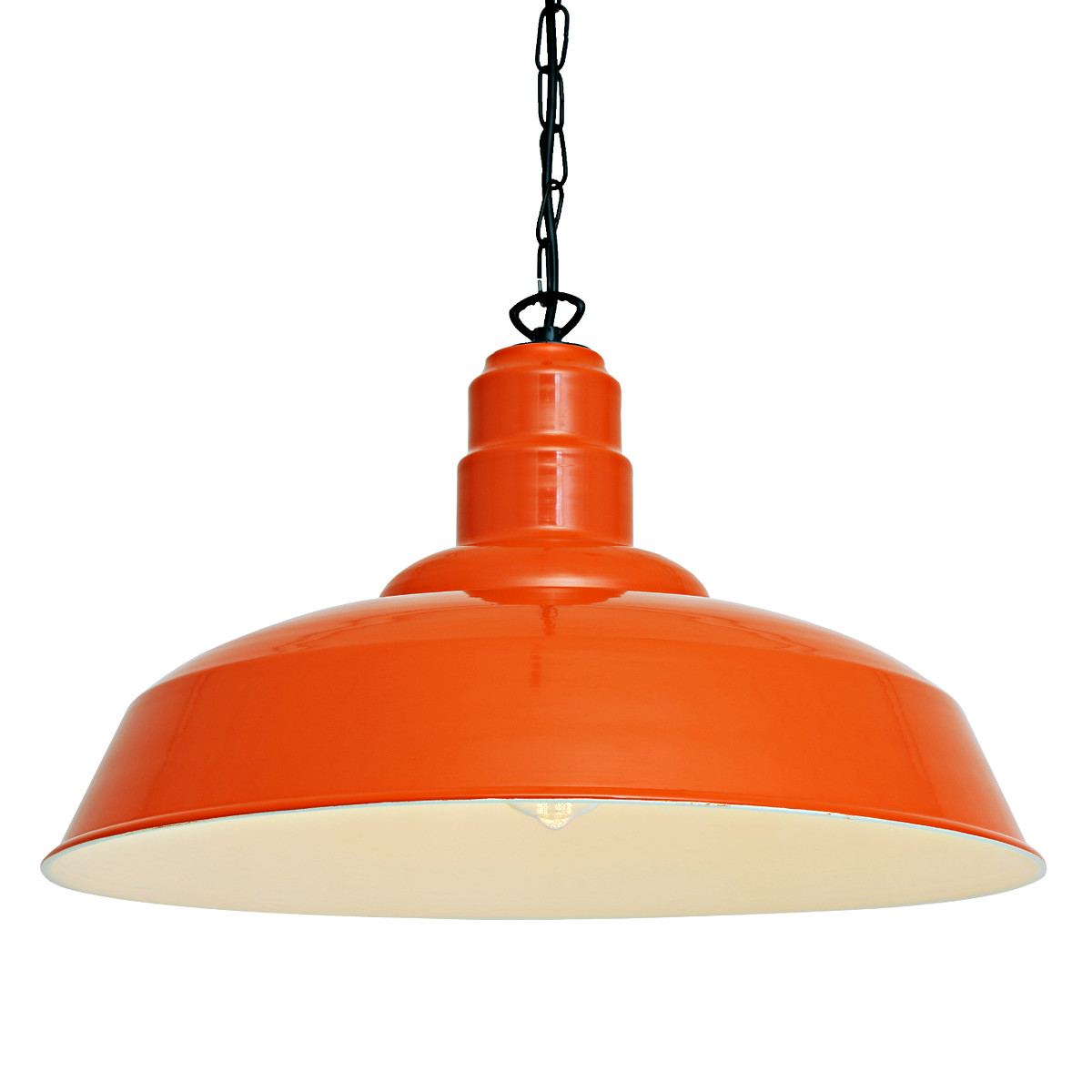 Bild 6: Orange Pulverlackierung (RAL 2009), 9 weitere Farben sind erhältlich Große Industrie-Hängelampe mit Kette in vielen Farben: Orange Pulverlackierung (RAL 2009), 9 weitere Farben sind erhältlich