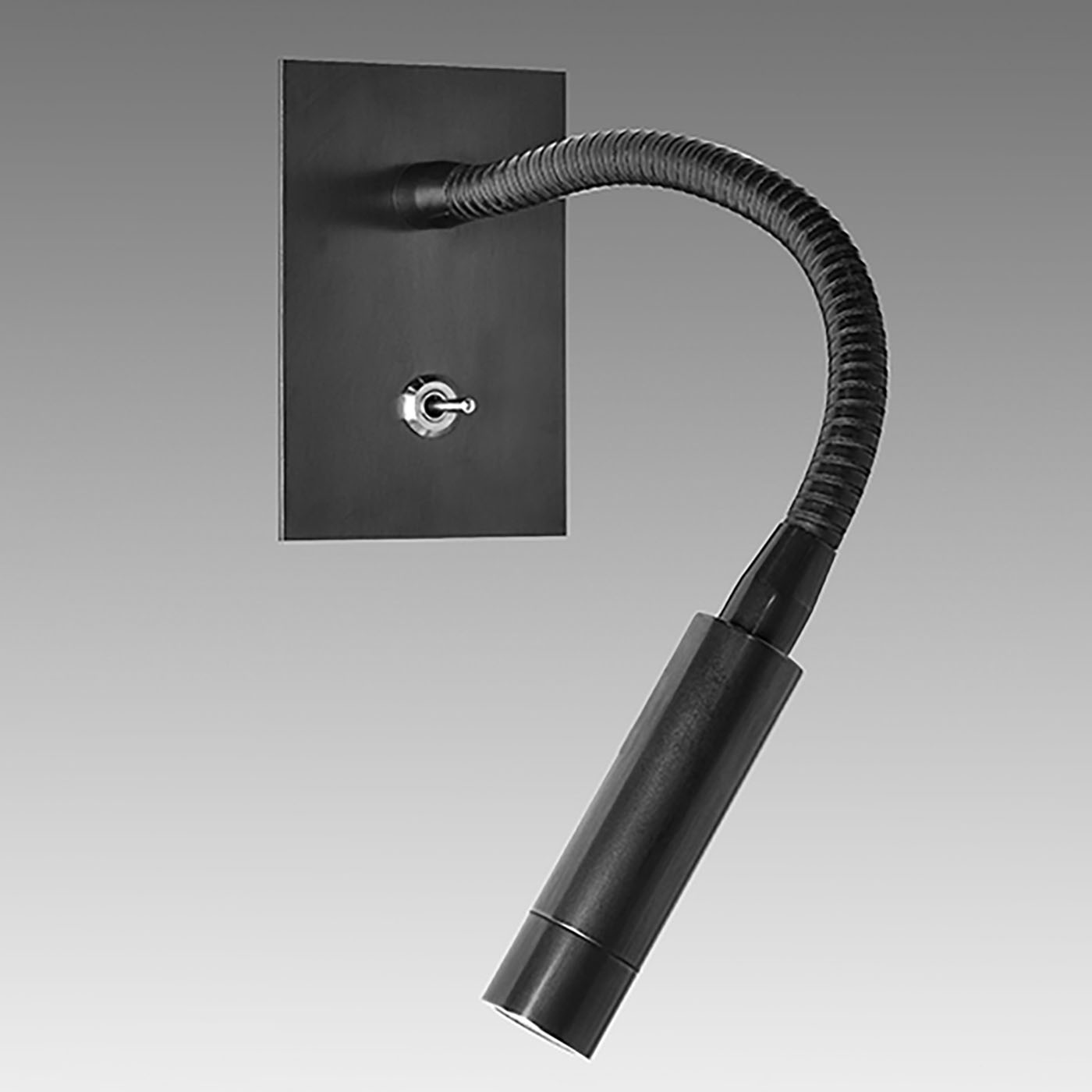 Lese-Wandstrahler mit Flexarm zur Einbau-Montage AL44: Das Modell mit Schalter in schwarz patiniert.