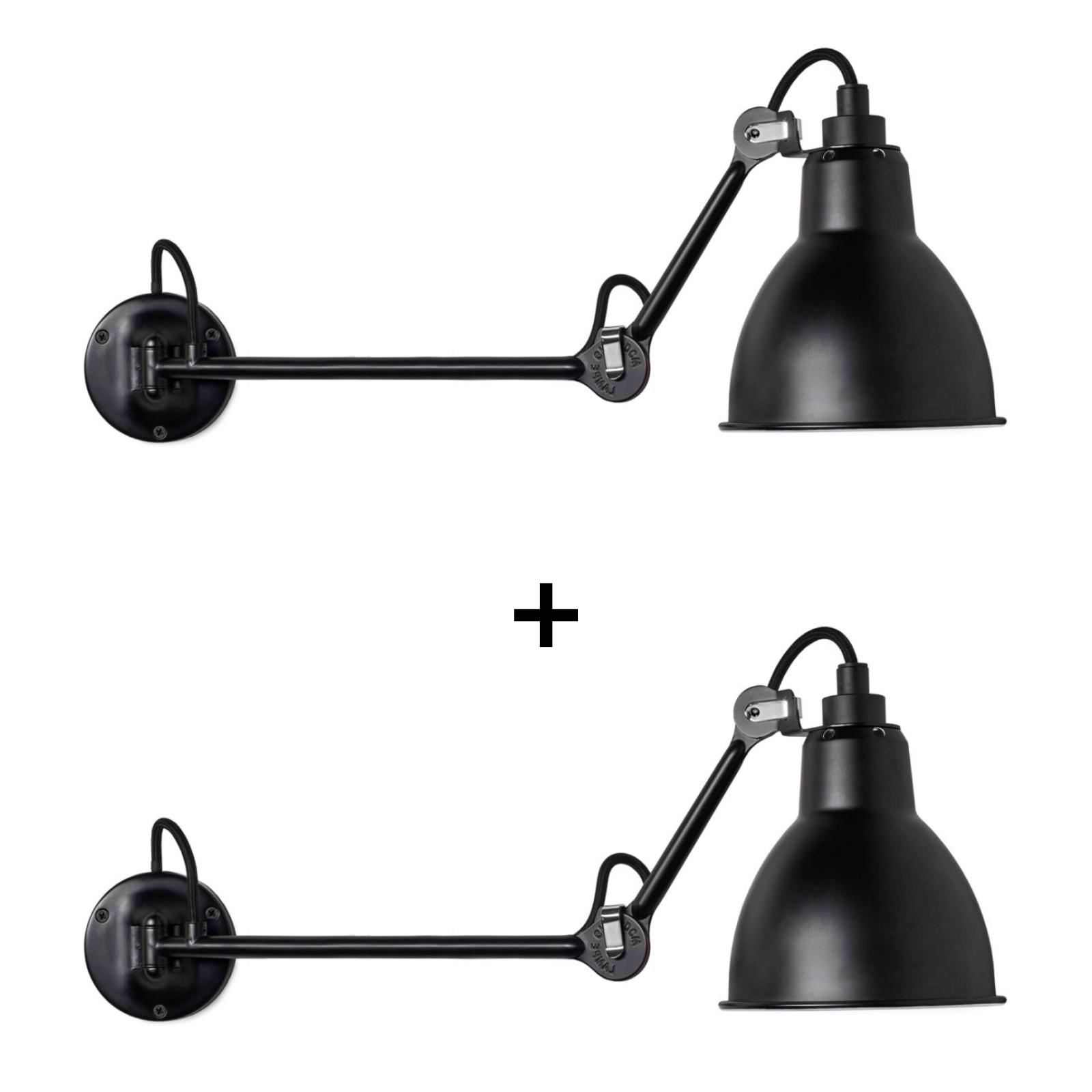 2 x Bedside Wall Light N° 204, DUO PACK: Modell 1 in Schwarz ohne Kippschalter