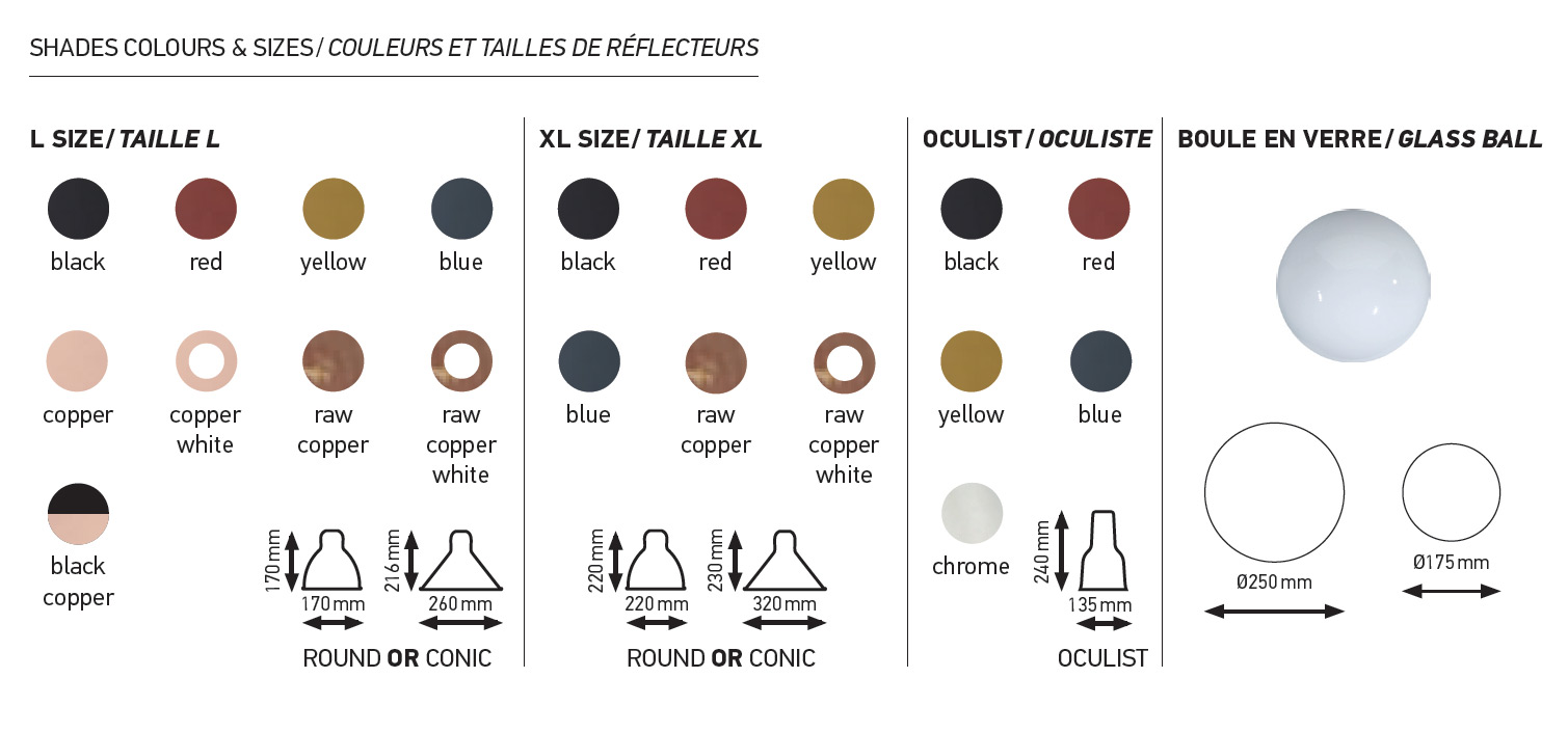 Bild 2: Diese Varianten des Schirms sind dazu erhältlich, bitte anfragen Flexible Pendelleuchten-Kombination mit Trapez Les Acrobates N° 324: Diese Varianten des Schirms sind dazu erhältlich, bitte anfragen