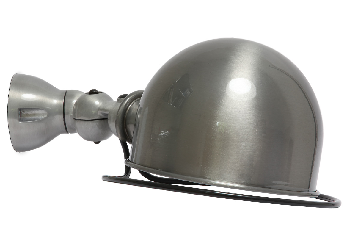 Fig. 8: Der Wandstrahler in der großen Ausführung D1020 mit 20 cm Durchmesser (Stahl gebürstet, klarlackiert) Jointed wall lamp Jieldé D1020 with large hemisphere shade Ø 20 cm: Der Wandstrahler in der großen Ausführung D1020 mit 20 cm Durchmesser (Stahl gebürstet, klarlackiert)