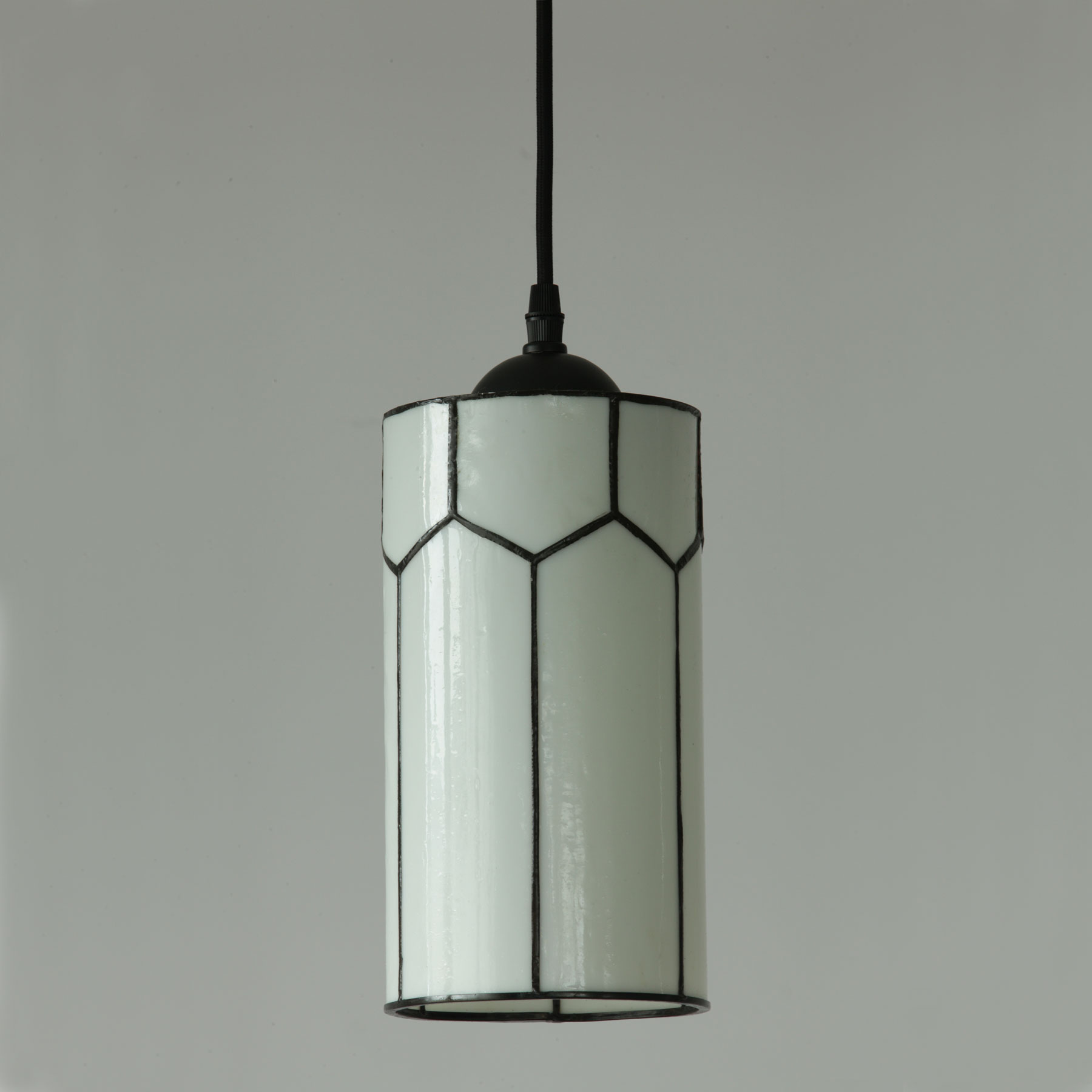 Cylindrical Pendant Light with White Tiffany Shade, Fig. 2
