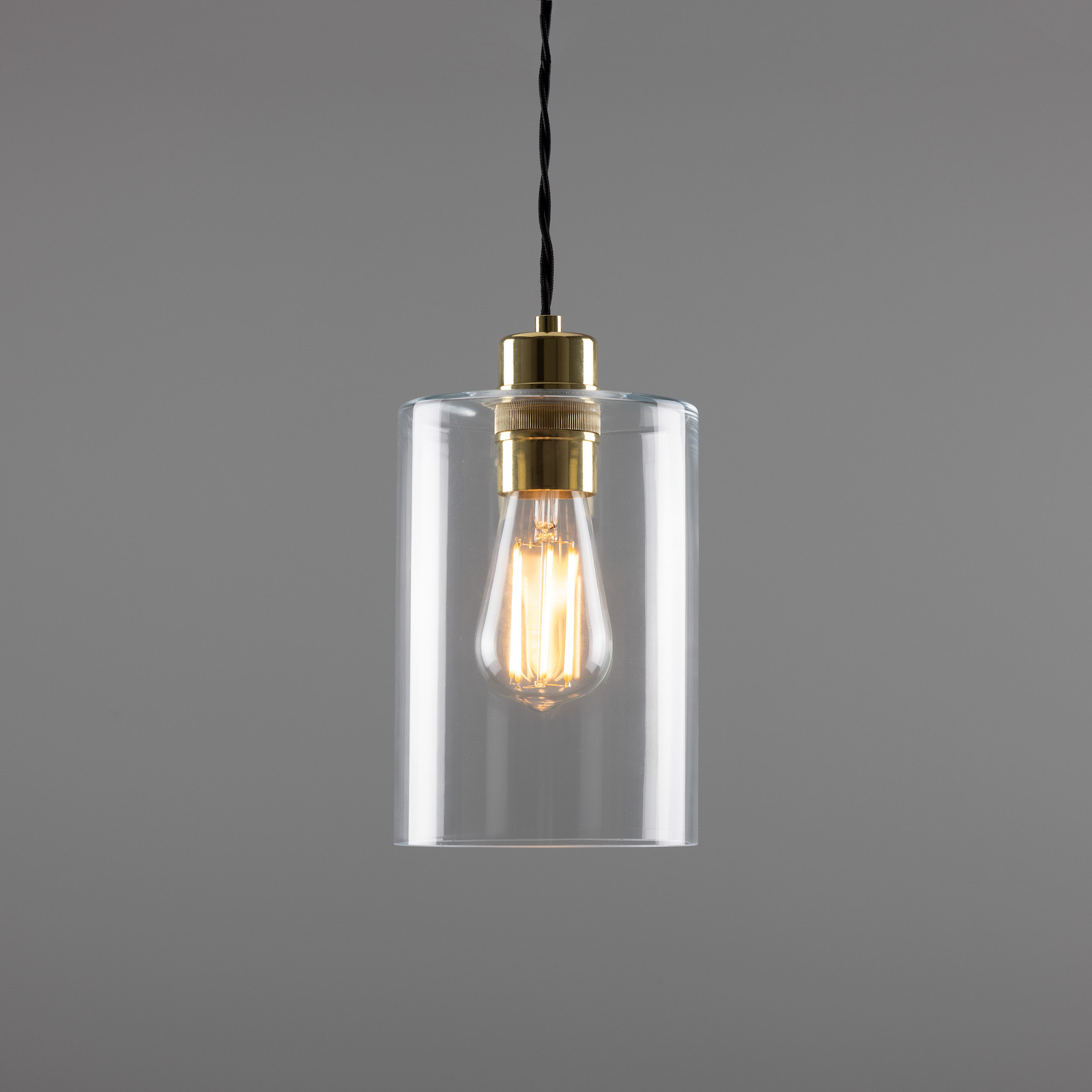 Small pendant lamp with clear glass cylinder: Messing poliert