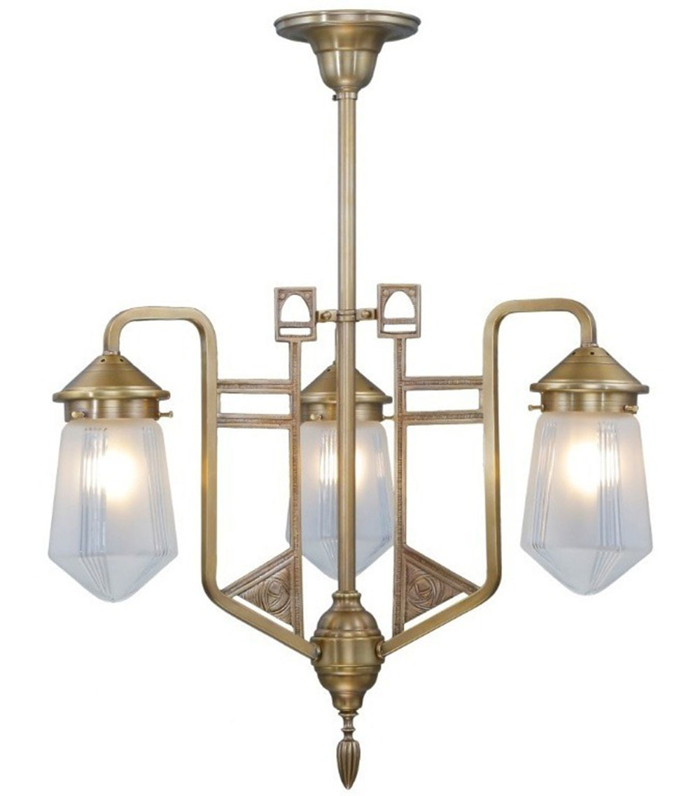 Dreiarmiger Jugendstil-Hängeleuchter, handgefertigt aus Messing, Bild 6 Dreiarmiger Jugendstil-Hängeleuchter, handgefertigt aus Messing, Bild 6
