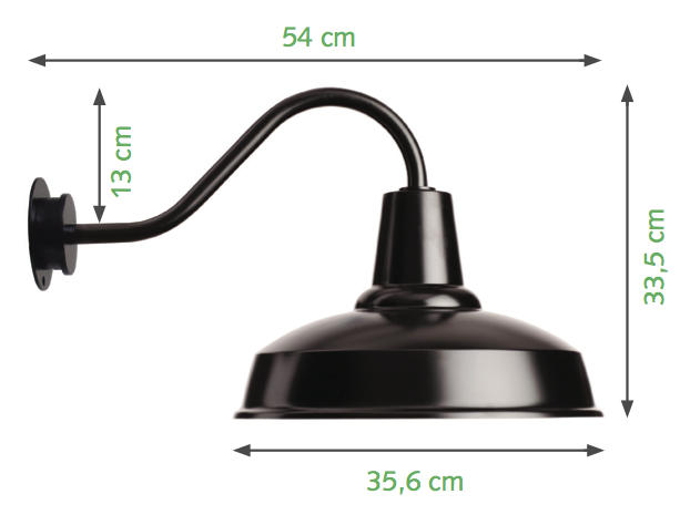 BARN LAMP: Klassische Schwanenhals-Wandleuchte aus Aluminium: Die Maße des großen Modells