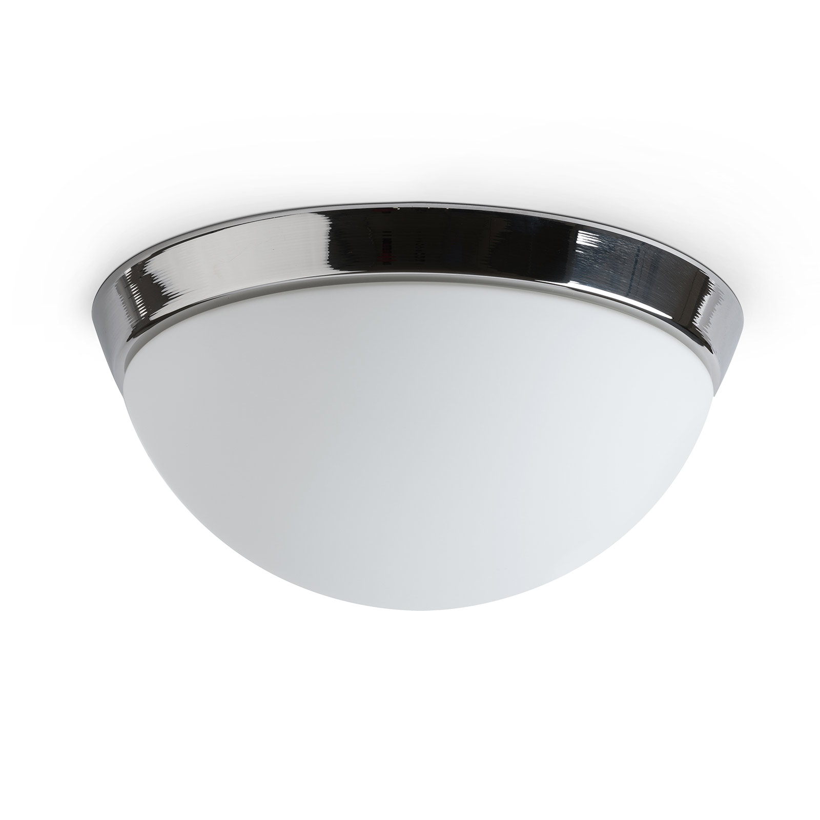 Opalglas-Deckenleuchte mit Zierring AURORA R1, Ø 22 bis 49 cm: Kleine Deckenleuchte mit Ø 22 cm, Ring Edelstahl poliert
