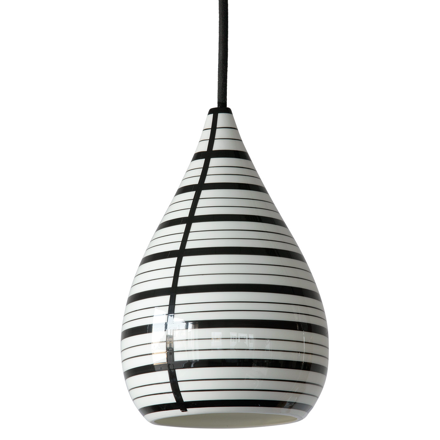 Tropfen-Pendelleuchte aus Porzellan mit Dekorlinien Tropfen-Pendelleuchte aus Porzellan mit Dekorlinien