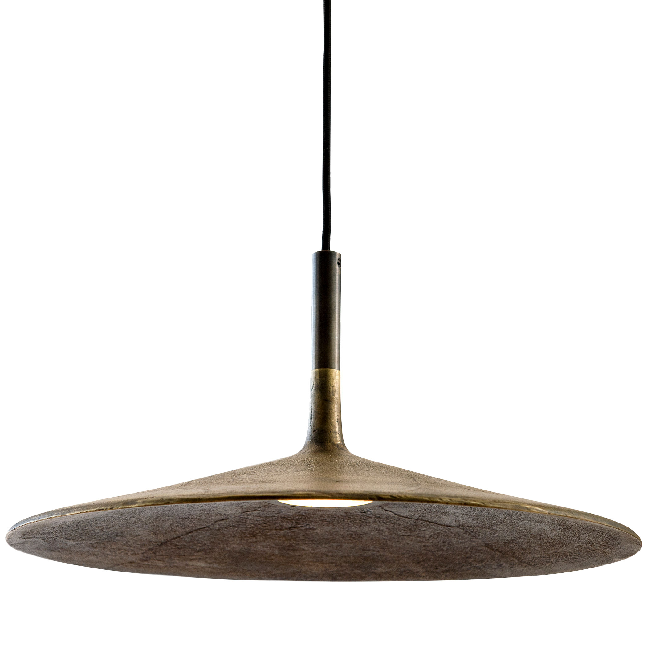 Flache LED-Pendelleuchte FLOEN mit rauer Bronze-Patina