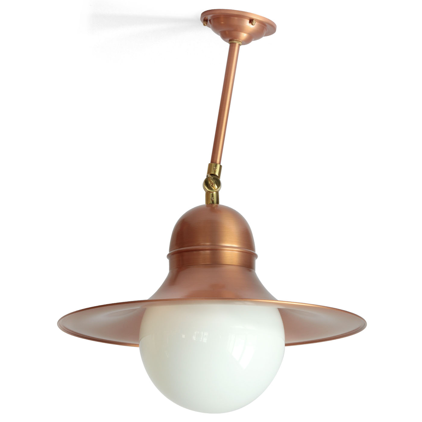 SIEGEN Gelenk-Rohrpendelleuchte aus Kupfer mit Opalglas-Kugel, Ø 35/40 cm SIEGEN Gelenk-Rohrpendelleuchte aus Kupfer mit Opalglas-Kugel, Ø 35/40 cm