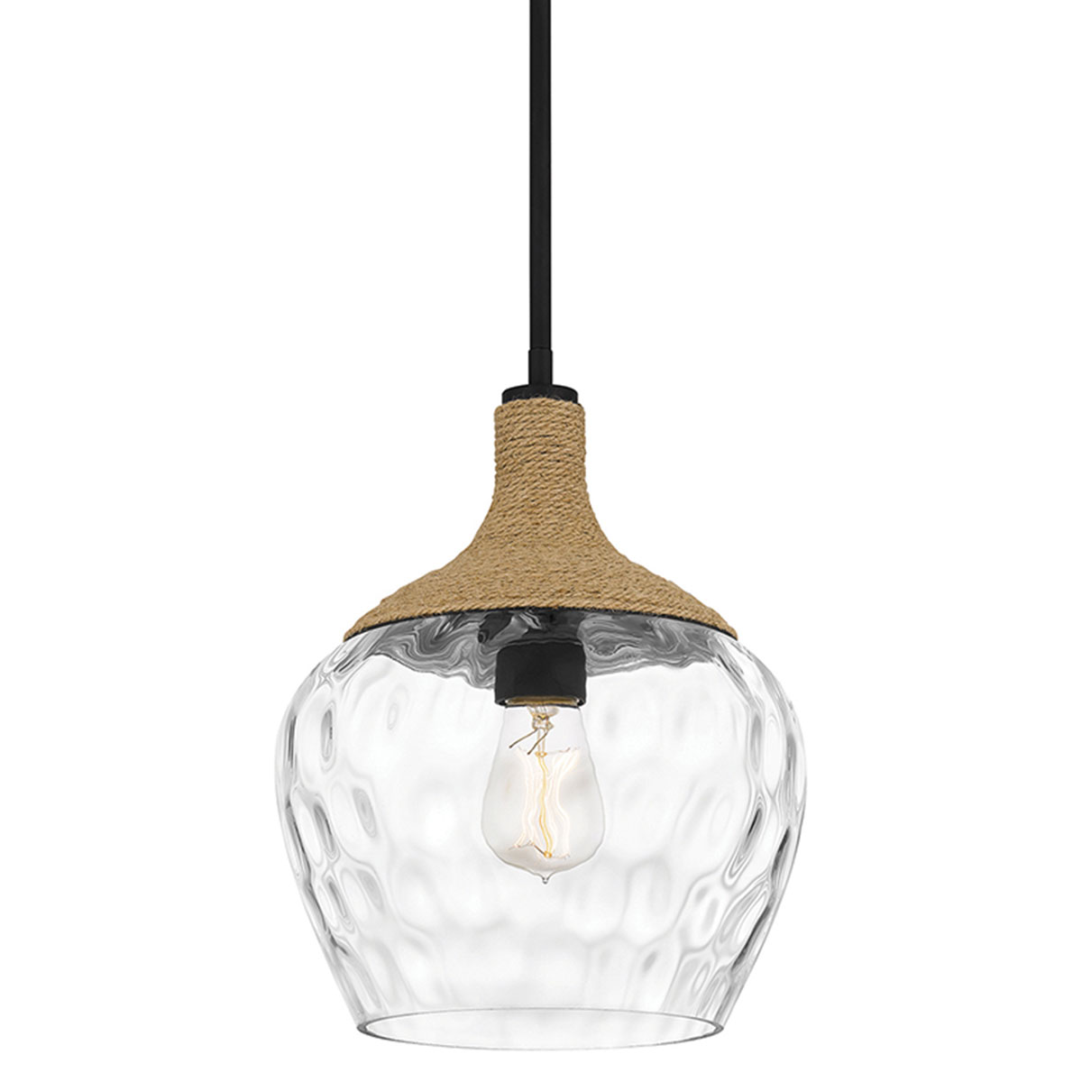 Structured Glass Pendant Light with Hemp Rope Detail
