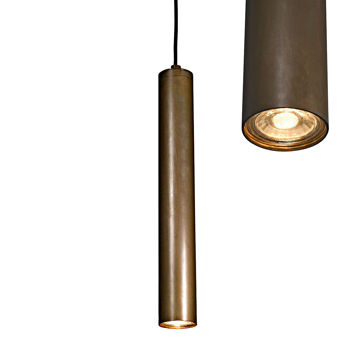 Bild 4: Kupfer patiniert Gruppe aus 5 Röhren-Pendelleuchten TOBINO, Kupfer oder Messing: Kupfer patiniert