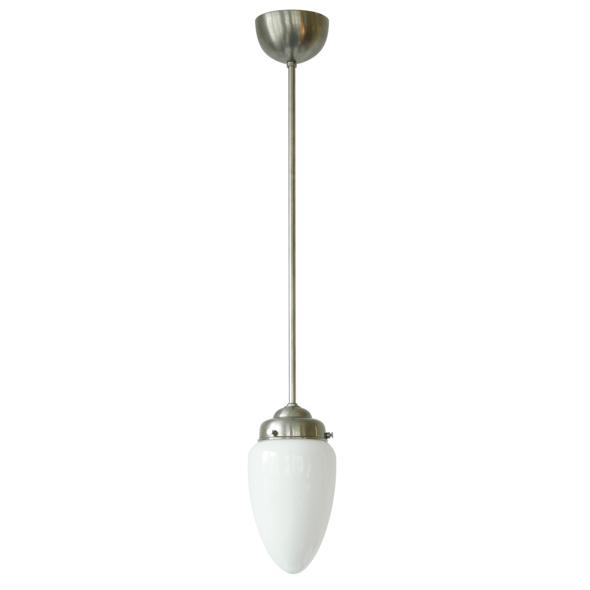 Stab-Pendelleuchte mit Zapfen-Opalglas: Abgebildet mit mattvernickeltem Pendel-Rohr