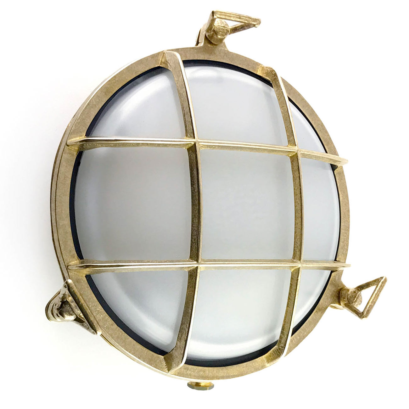 Bulky porthole wall light with protective grille and opal glass, IP64 Bulky porthole wall light with protective grille and opal glass, IP64