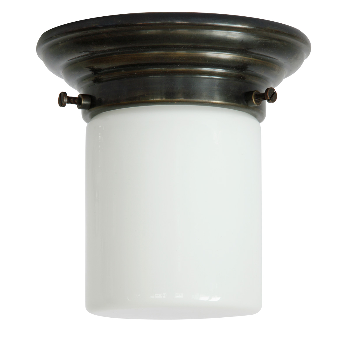 Sehr kleine Deckenleuchte mit weißem Zylinderglas Ø 9 cm Sehr kleine Deckenleuchte mit weißem Zylinderglas Ø 9 cm