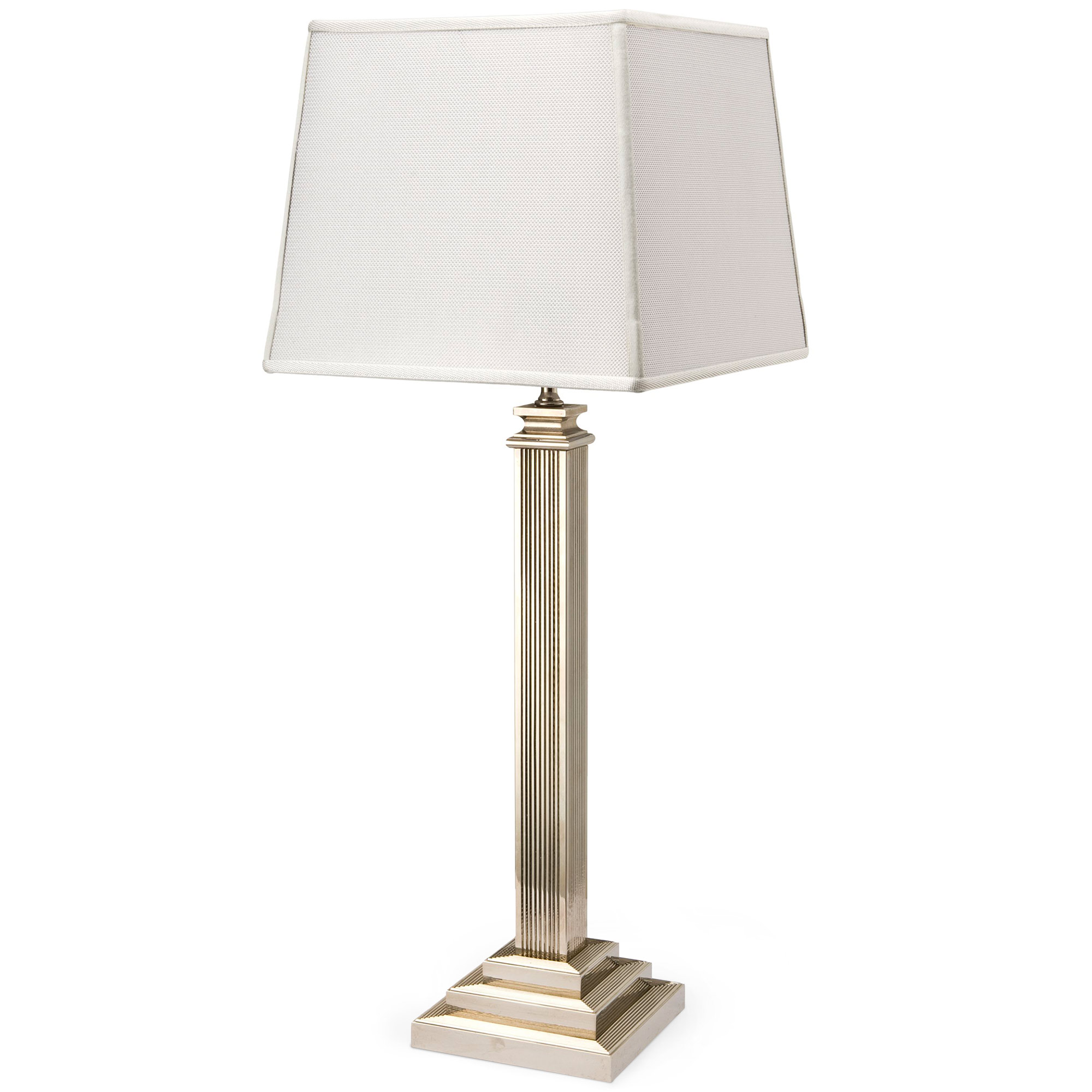 Klassische Tischleuchte mit kannelierter Säule und eckigem Textilschirm Klassische Tischleuchte mit kannelierter Säule und eckigem Textilschirm
