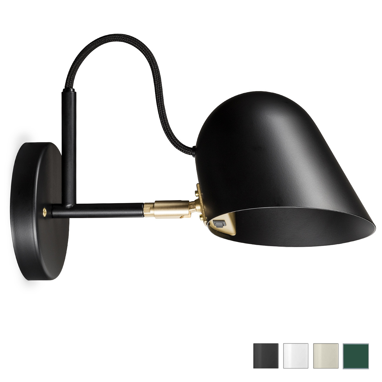 Moderne schwedische Design-Wandleuchte STRECK mit LED: Die schwedische Design-Wandleuchte STRECK mit Schalter im Schirm, schwarz, Version zum Direktanschluss