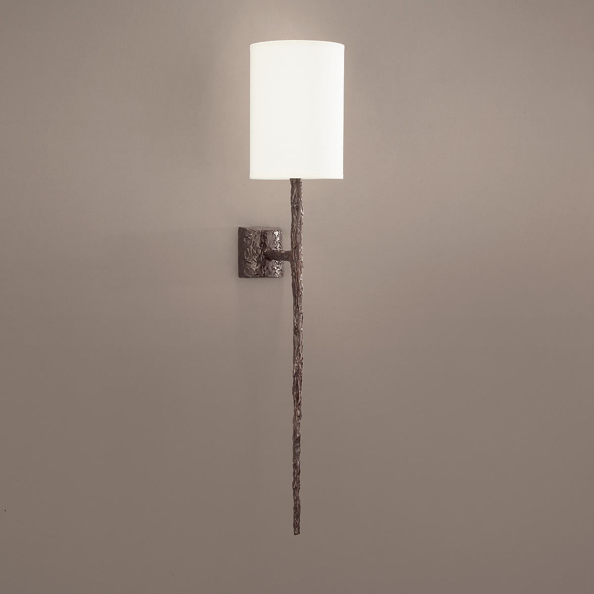 Bronze cast wall light with fabric shade