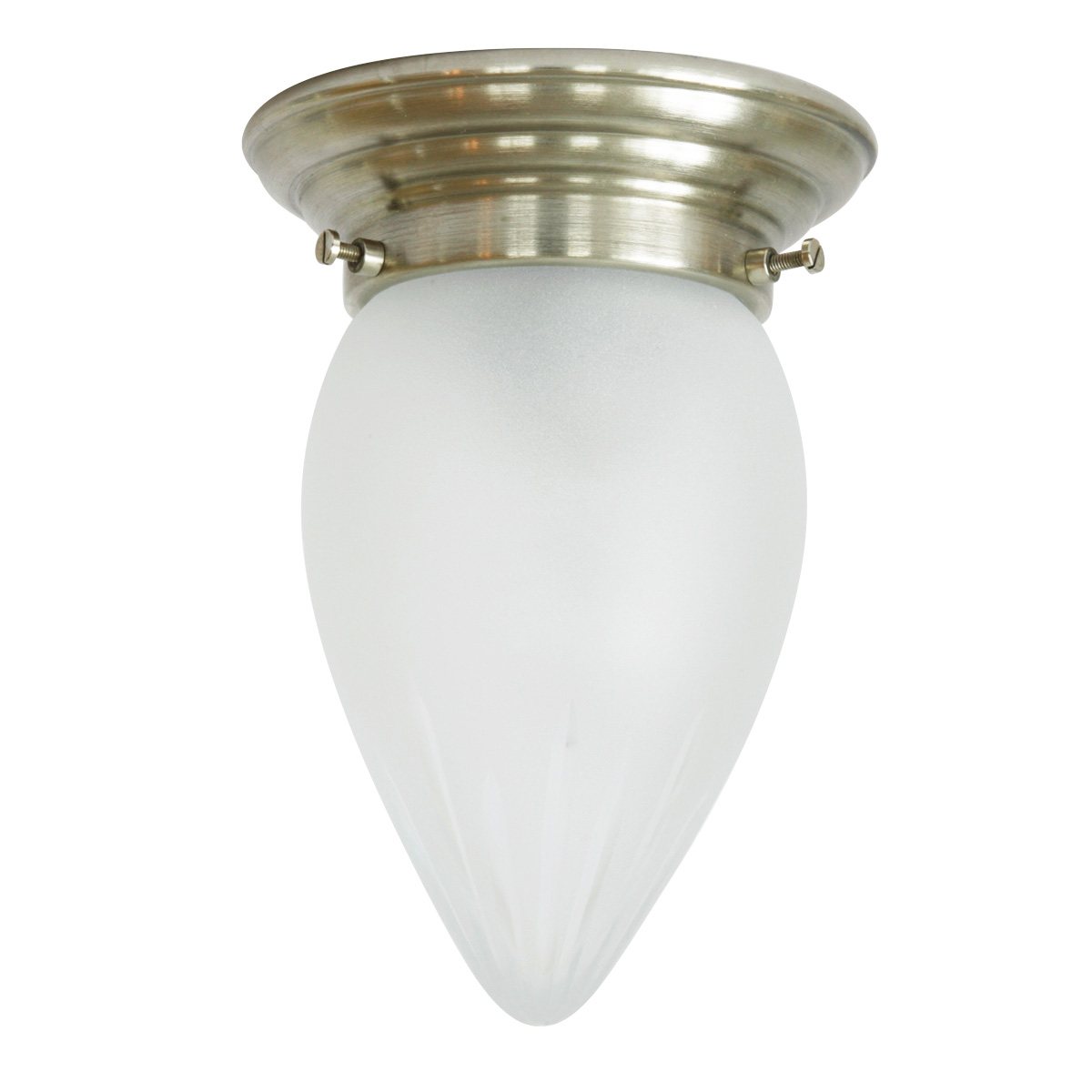 Bild 5: Ausführung in Messing matt vernickelt (Modell 1) Kleine Deckenlampe mit geschliffenem Spitzglas Ø 14 cm: Ausführung in Messing matt vernickelt (Modell 1)