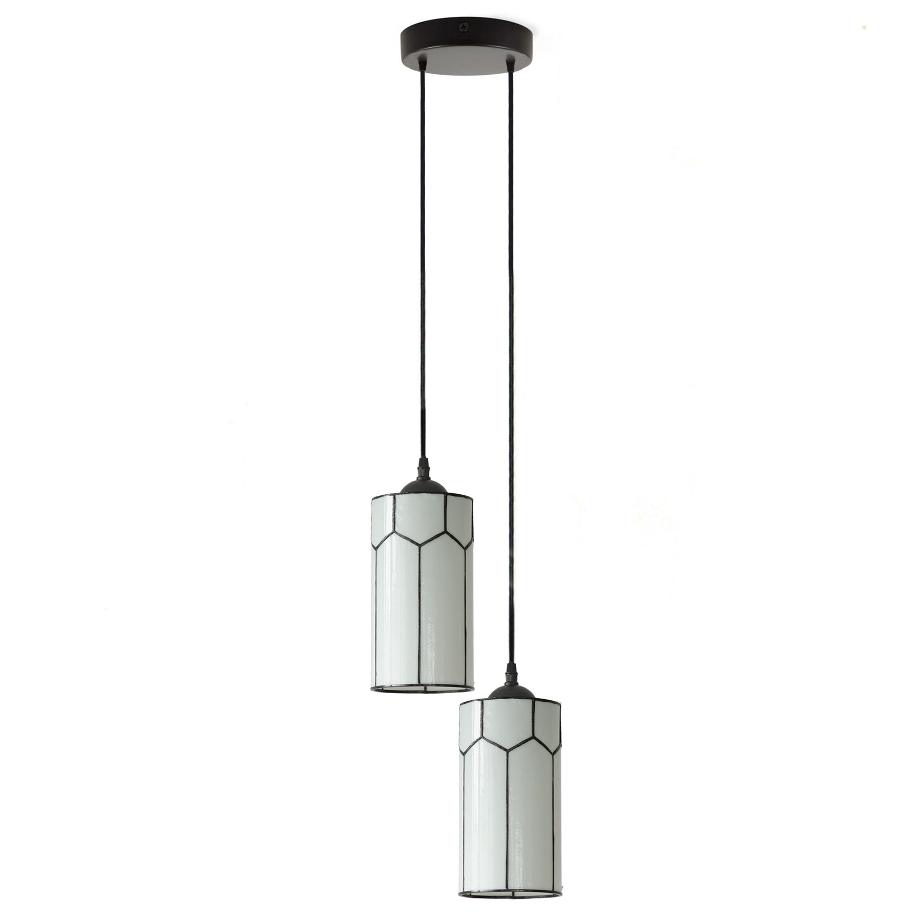 Grouping of 2 or 3 Cylinder Glass Pendants, White Glass Panes