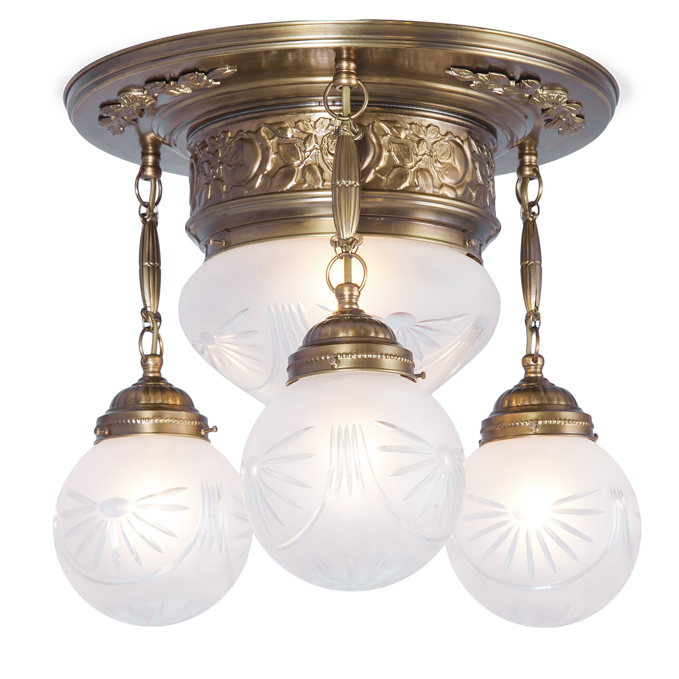 Classic ceiling fitting with 3 hanging spheres QUINQUE ECCLESIAE