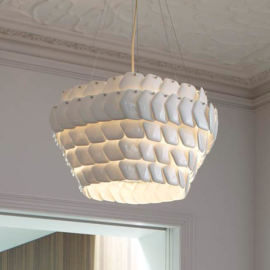 Light shade made of translucent porcelain scales CRANTON