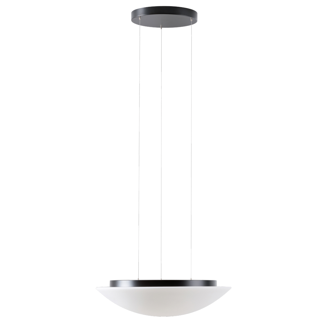 Große, flach gewölbte Opalglas-Hängeleuchte AURORA LED, Ø bis 59 cm: Größe S Ø 49 cm in schwarz
