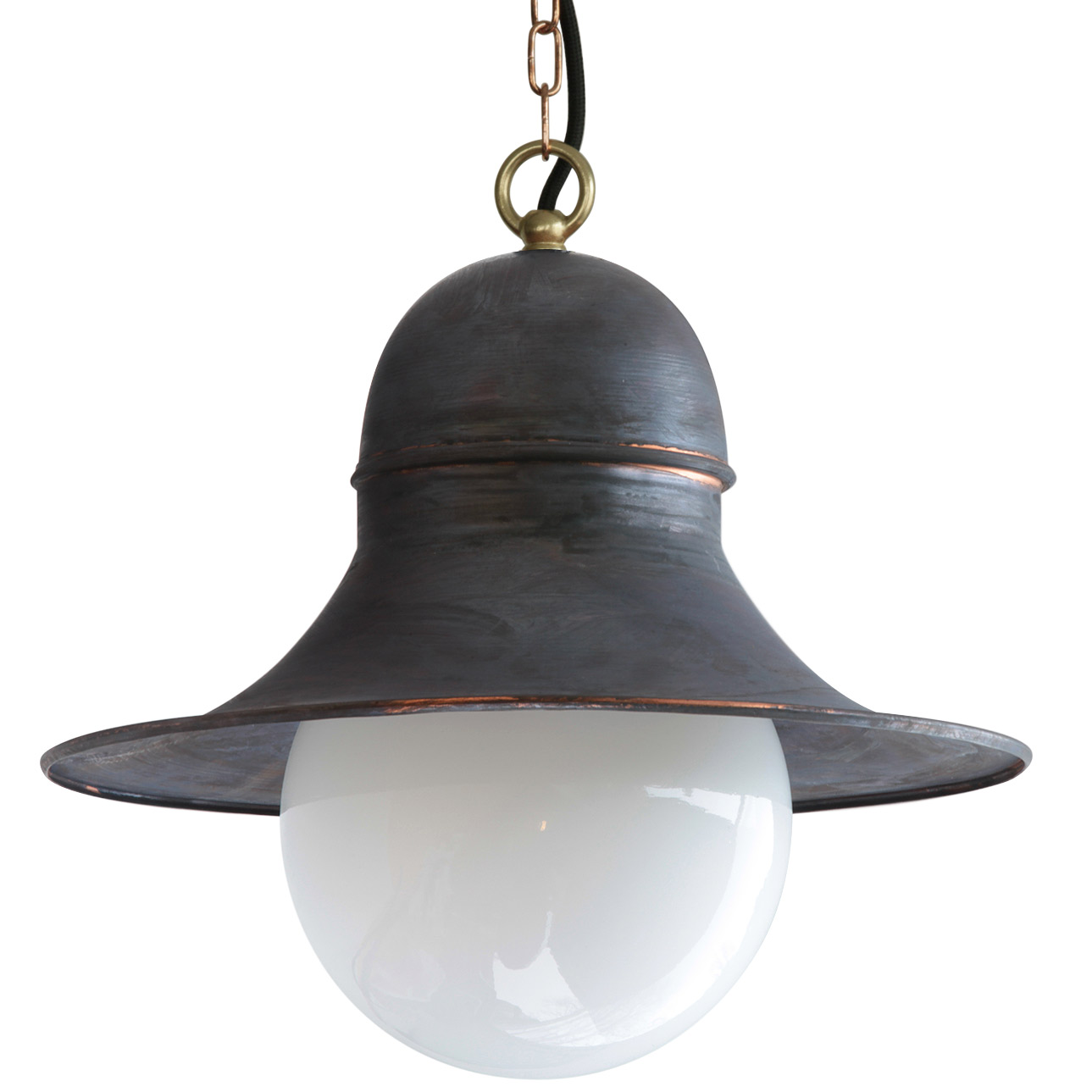 SIEGEN Fabrik-Hängeleuchte mit Glaskugel, Kupferversion SIEGEN Fabrik-Hängeleuchte mit Glaskugel, Kupferversion